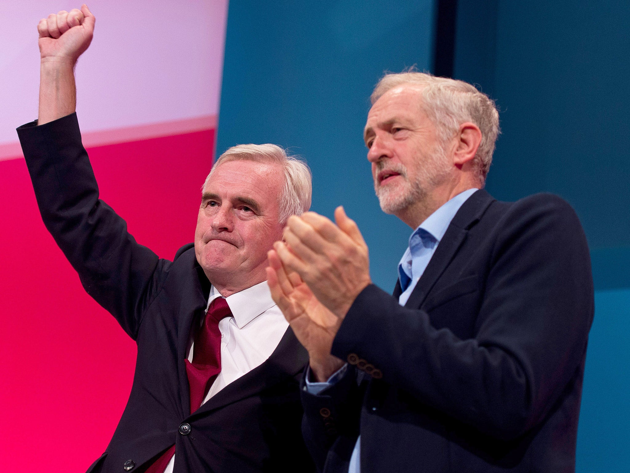 Labour leader Jeremy Corbyn, right, with the shadow Chancellor John McDonnell, at the party's conference last September (Getty)