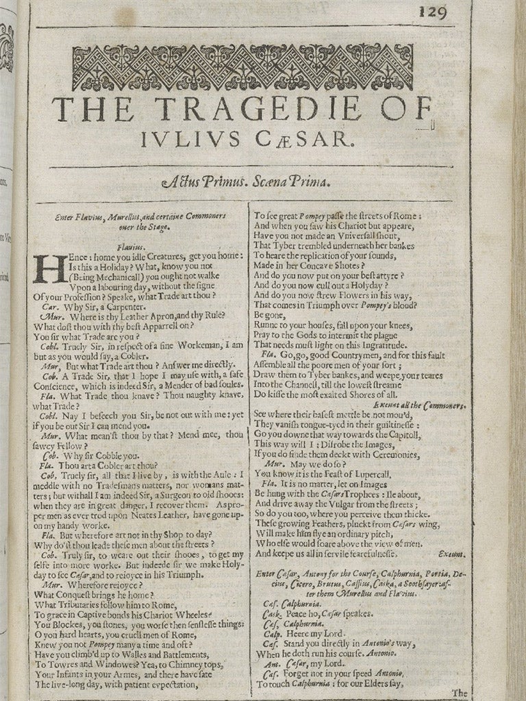 The first page of Julius Caesar, printed in the Second Folio of 1632