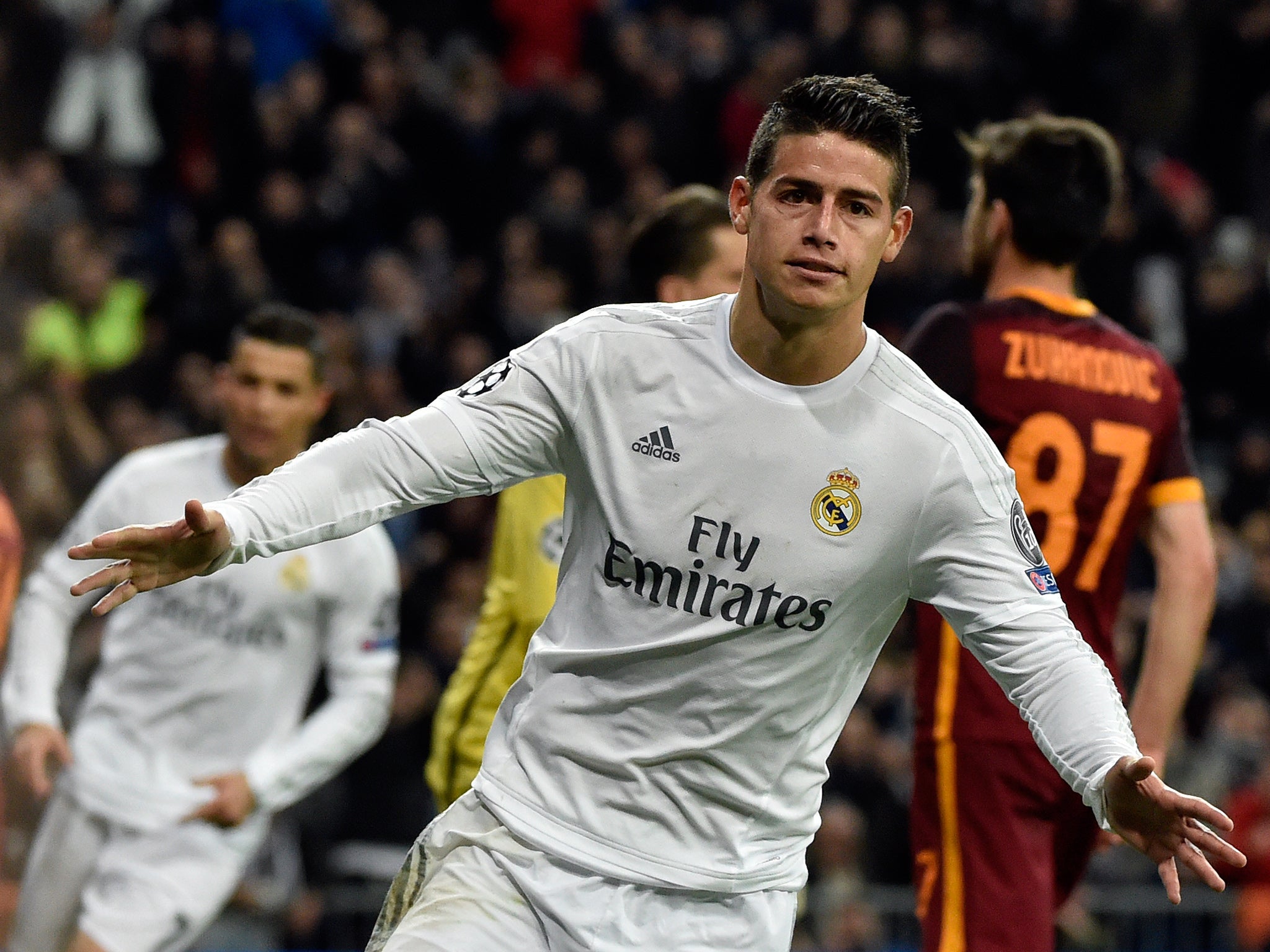 Real Madrid's James Rodriguez celebrates his goal