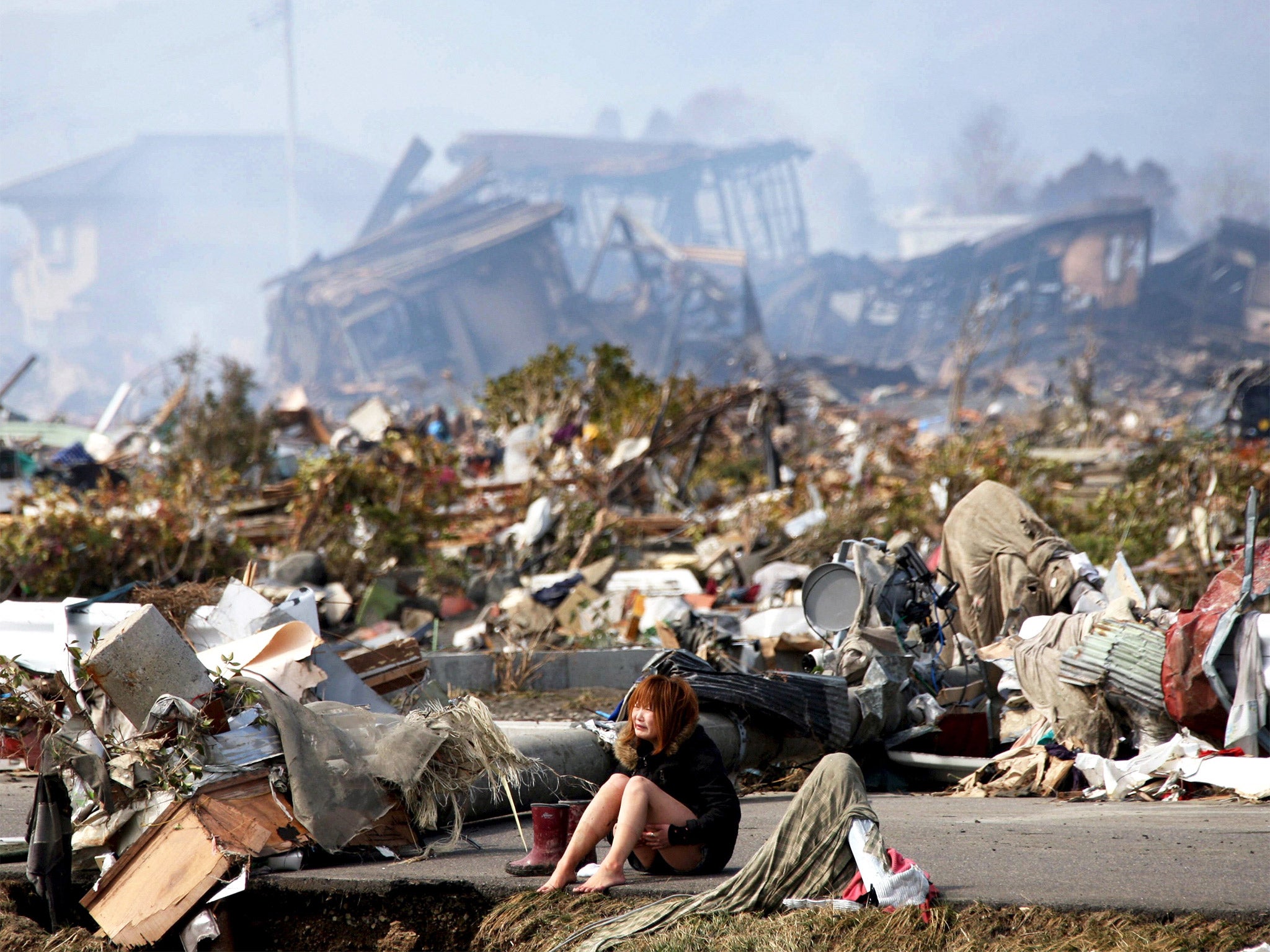 A scene of destruction immediately after the tsunami of March 2011