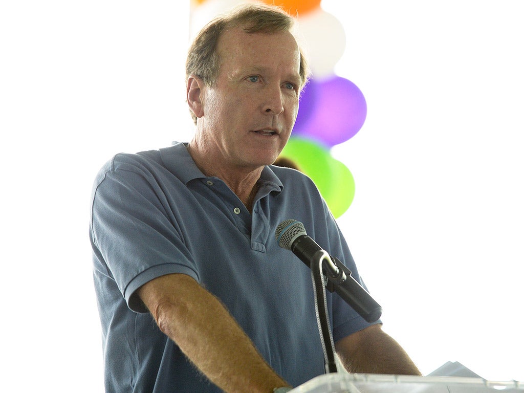 Neil Bush pictured giving a speech in Los Angeles, California, last year