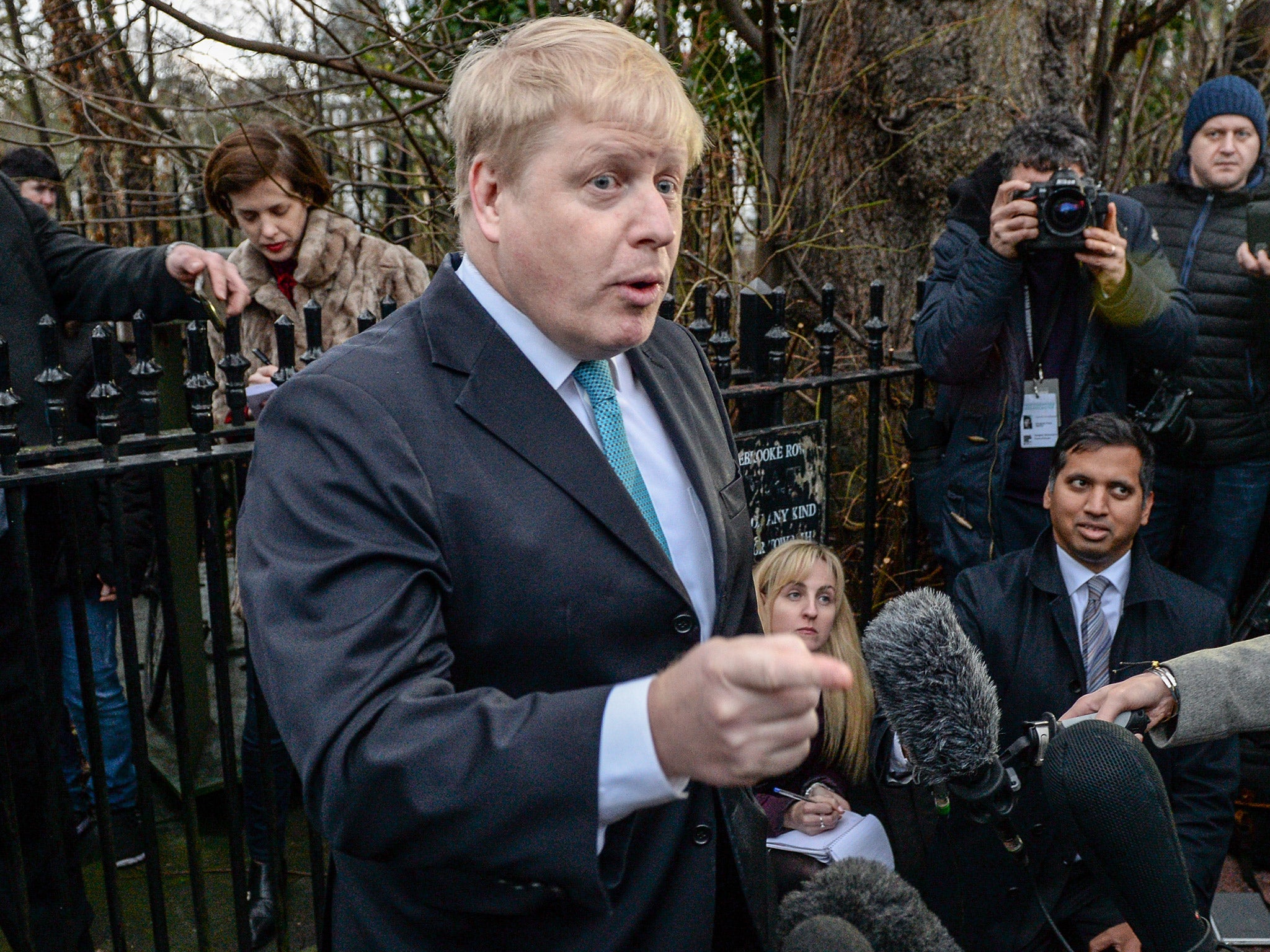 Boris Johnson speaking to journalists last month. British politicians aren't seen to be as corrupt as those in other countries