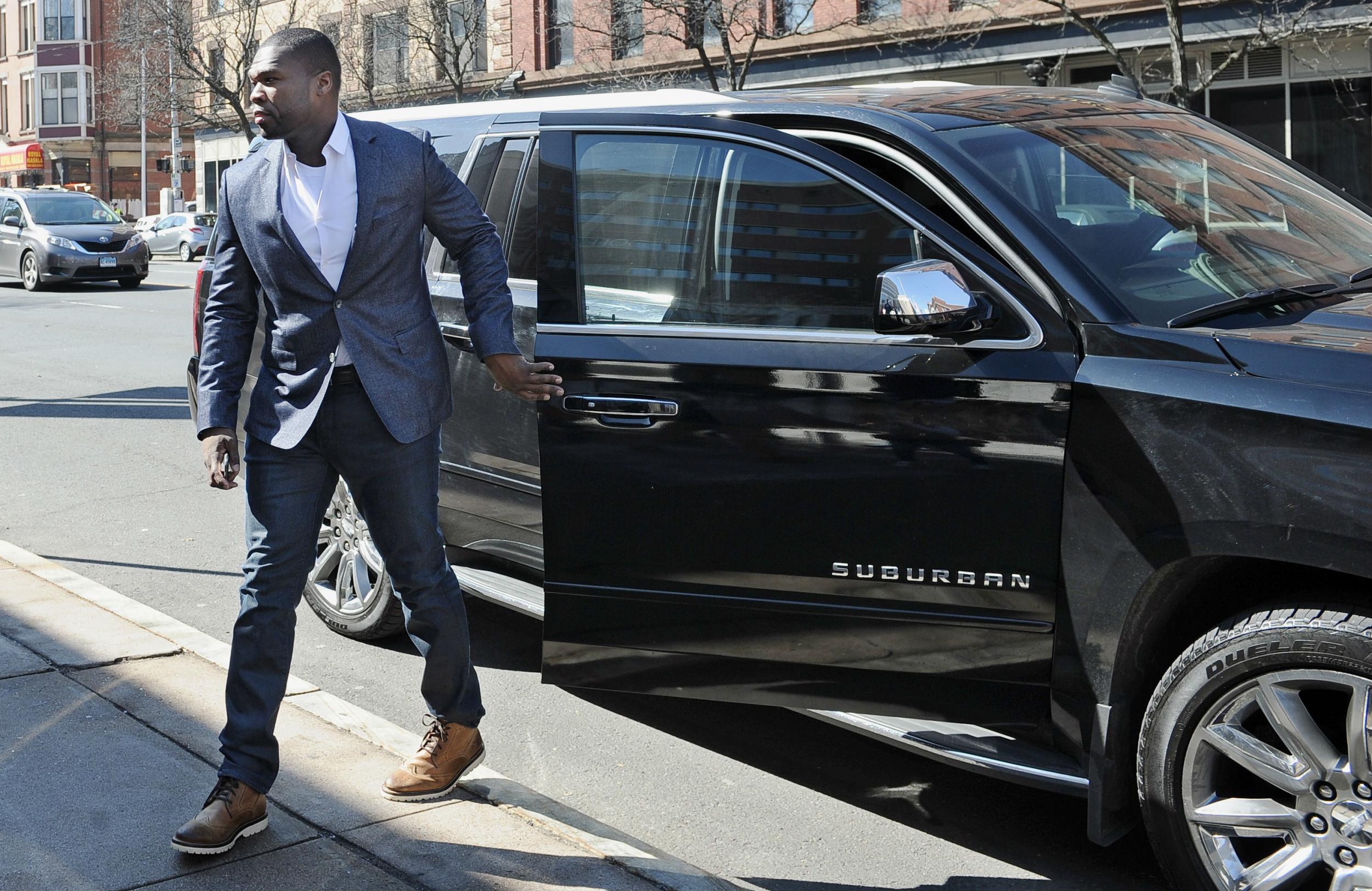 50 Cent arriving in court in Connecticut yesterday