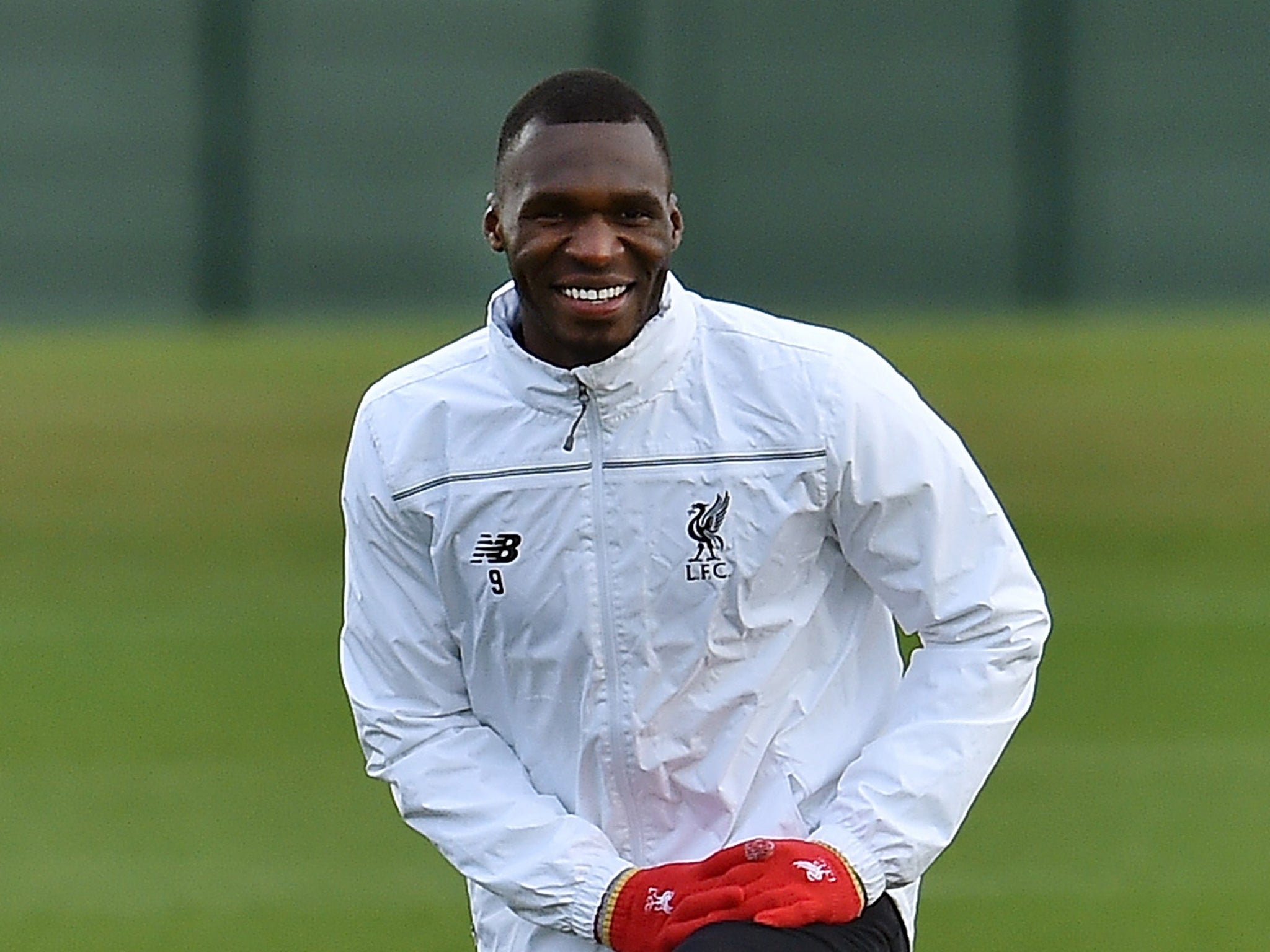 Liverpool striker Christian Benteke in training