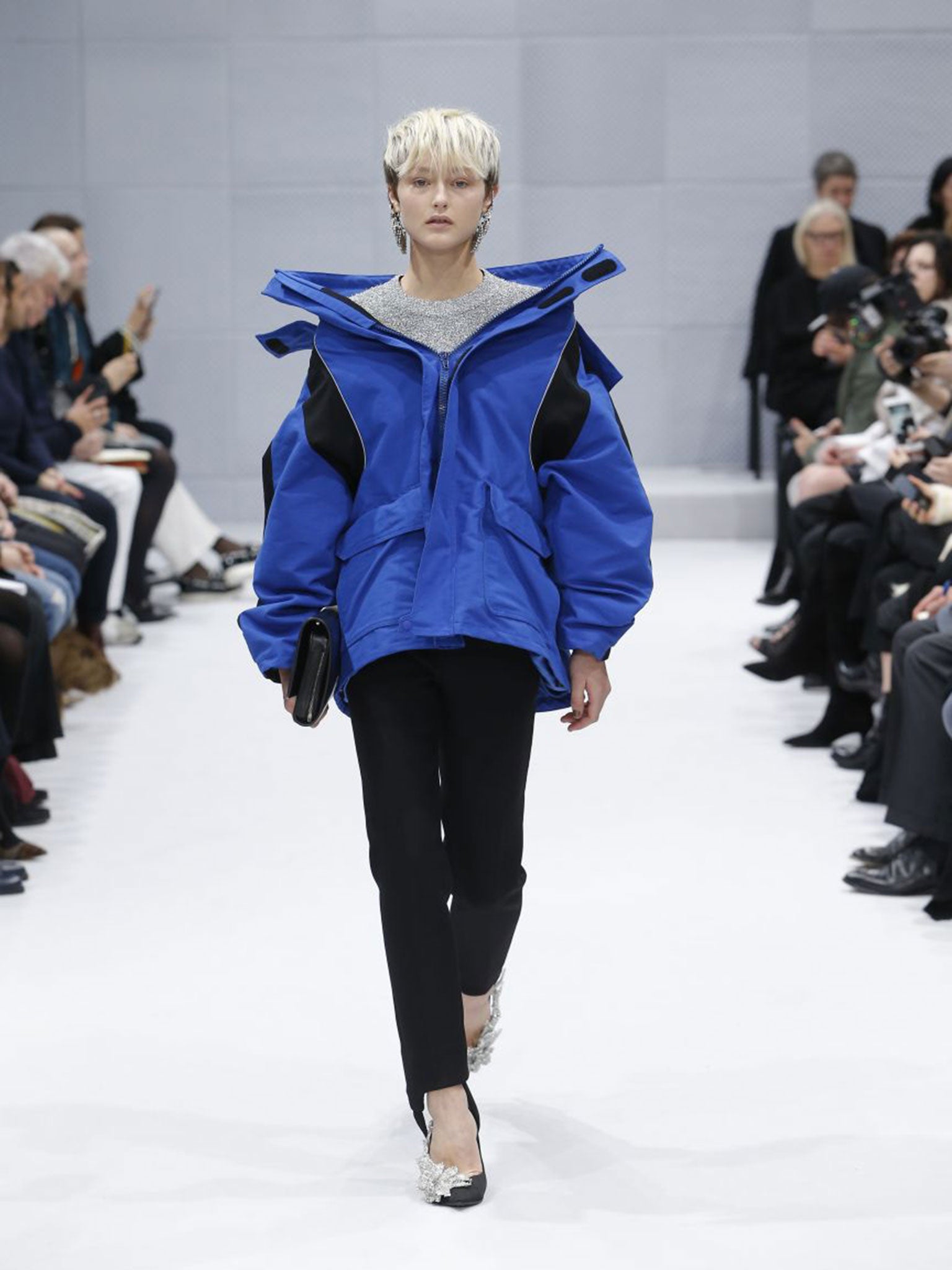 Balenciaga’s “couture attitude” – a parka cross-bred with the hauteur of an evening stole