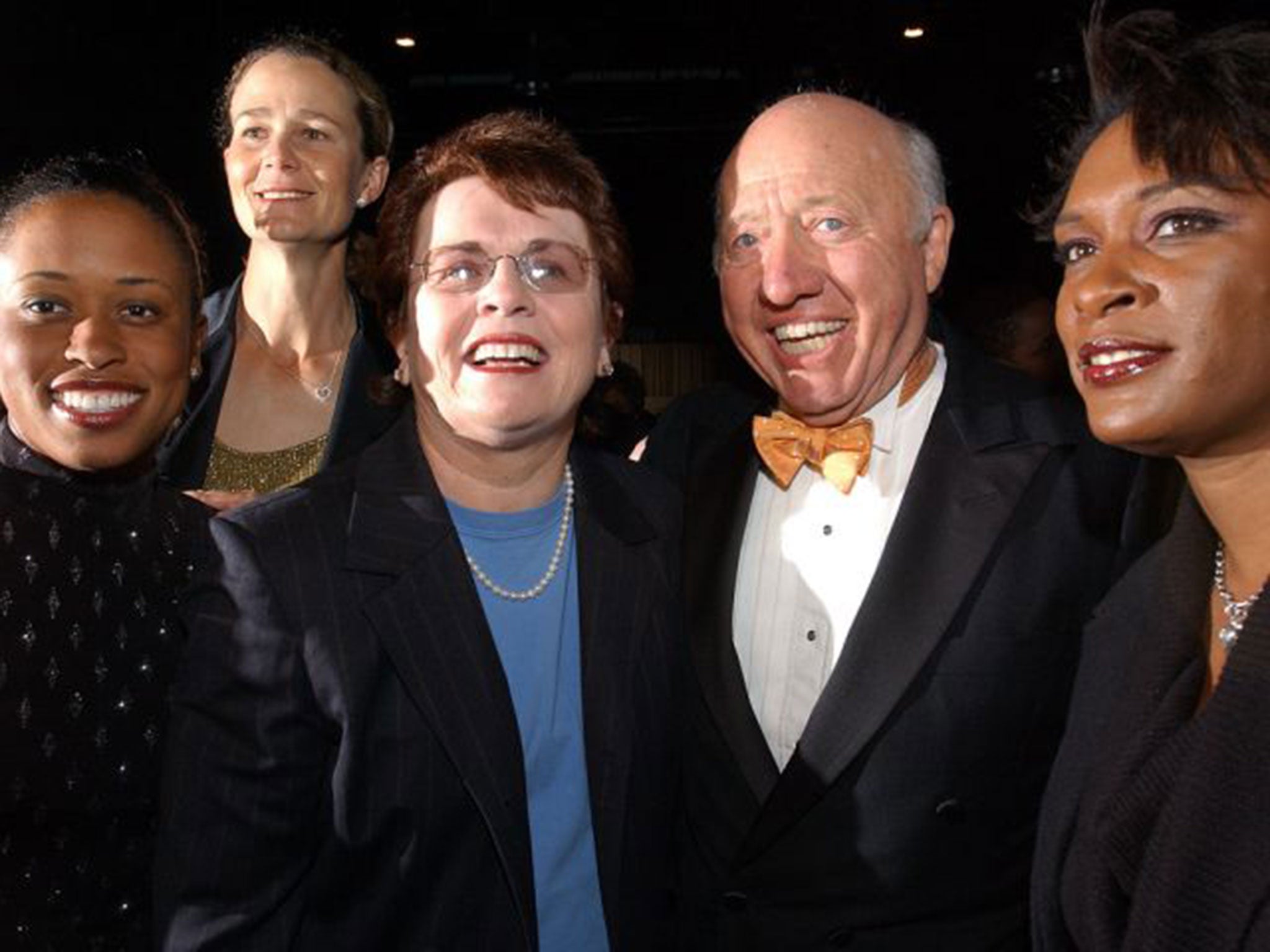 Collins in 2002 with former players, from left to right, Chanda Rubin, Pam Shriver, Billie Jean King and Zina Garrison