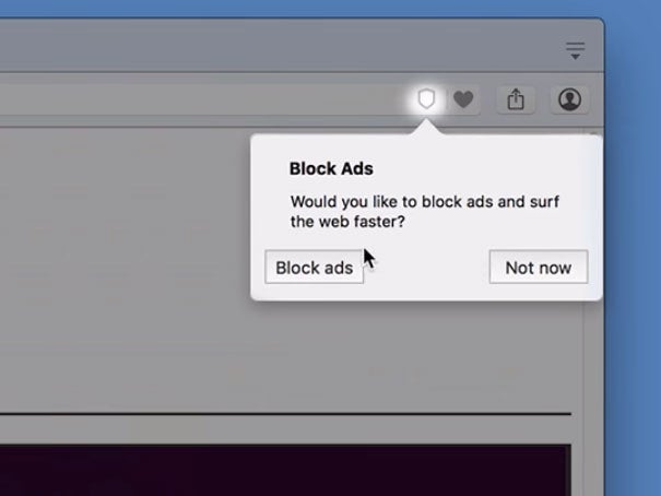 A screenshot of Opera's new built-in ad-blocker