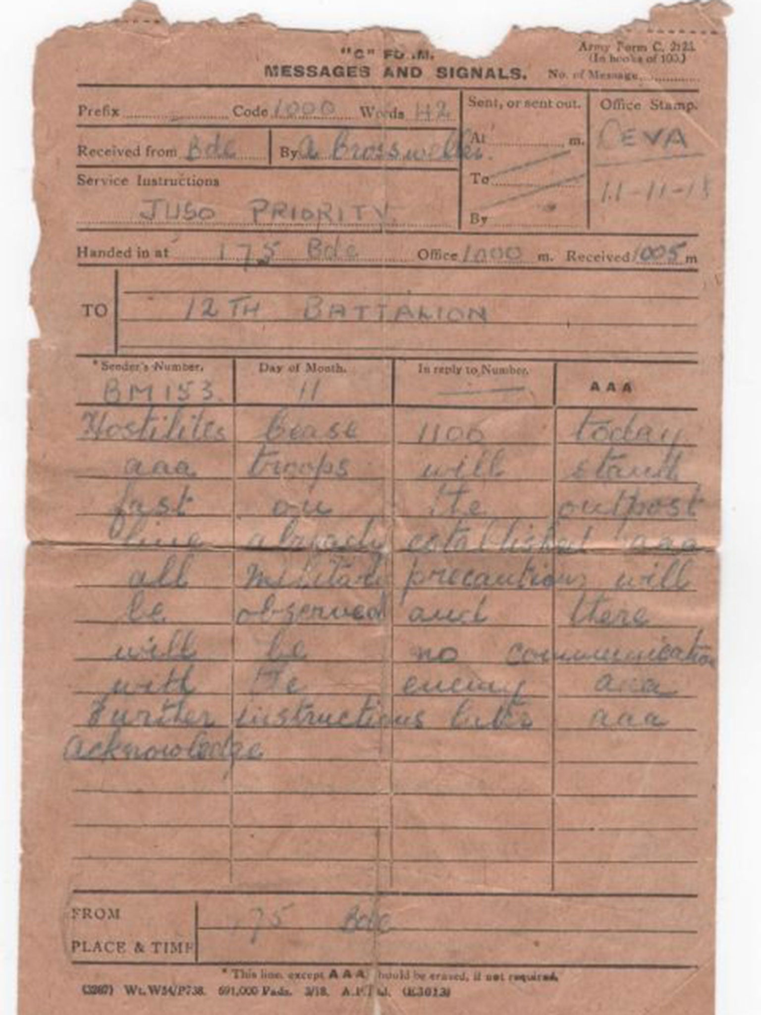 Burglars have stolen one of the Morse code messages that announced the end of the WW1 conflict