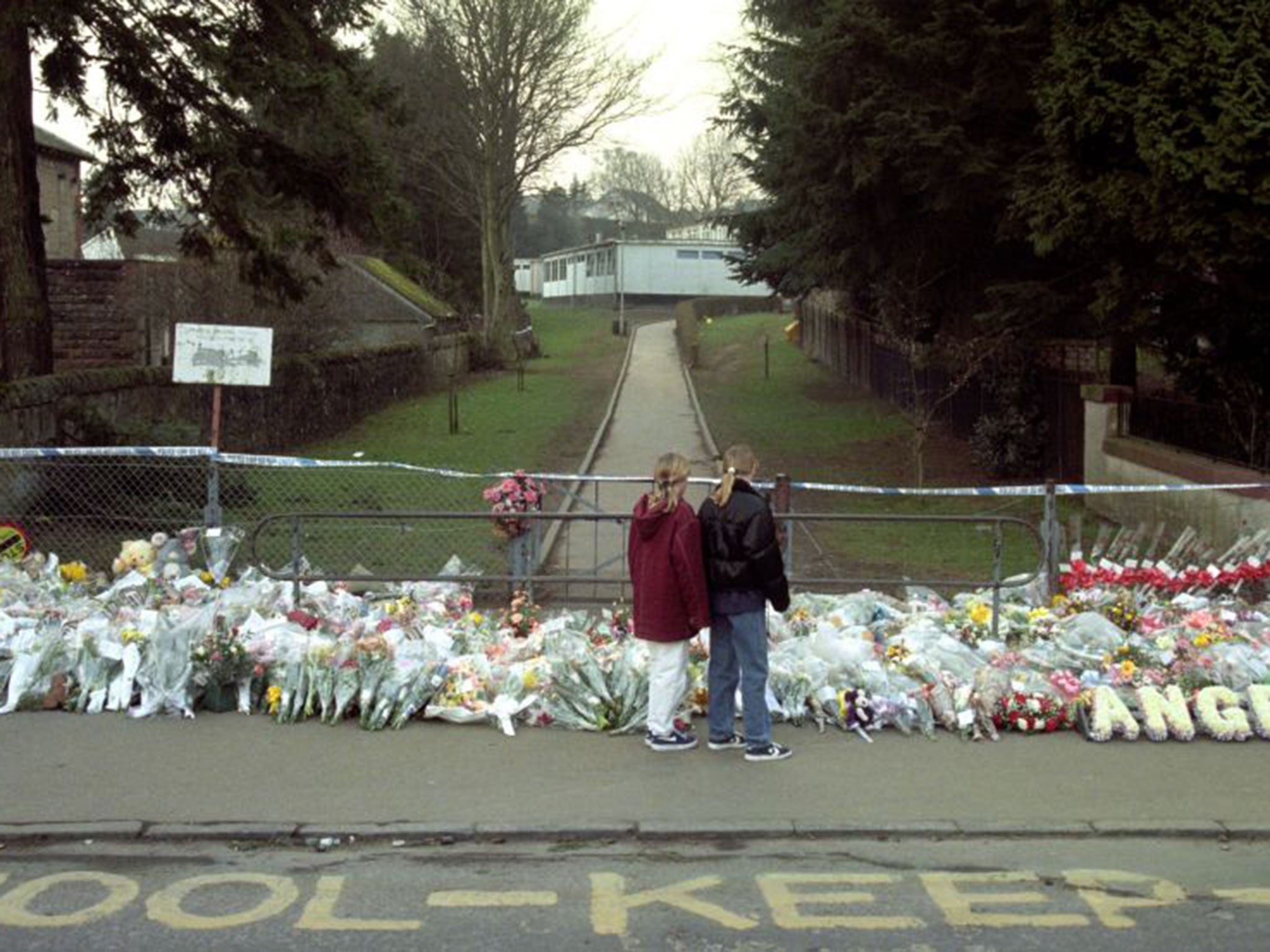 Outside Dunblane Primary School on 14 March 1996, after 16 pupils and a teacher were murdered