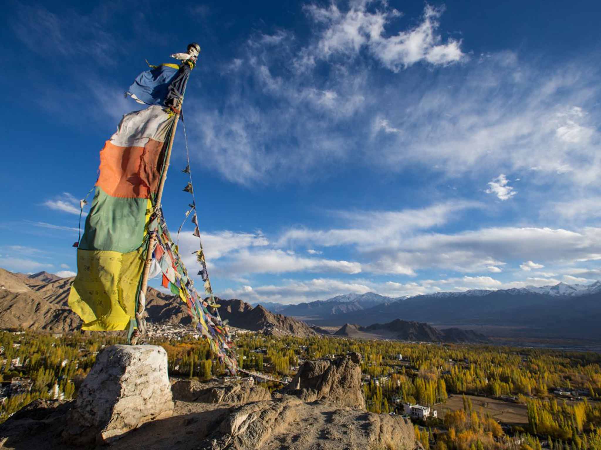 Flag up: a view of Ladakh's Himalayan landscape