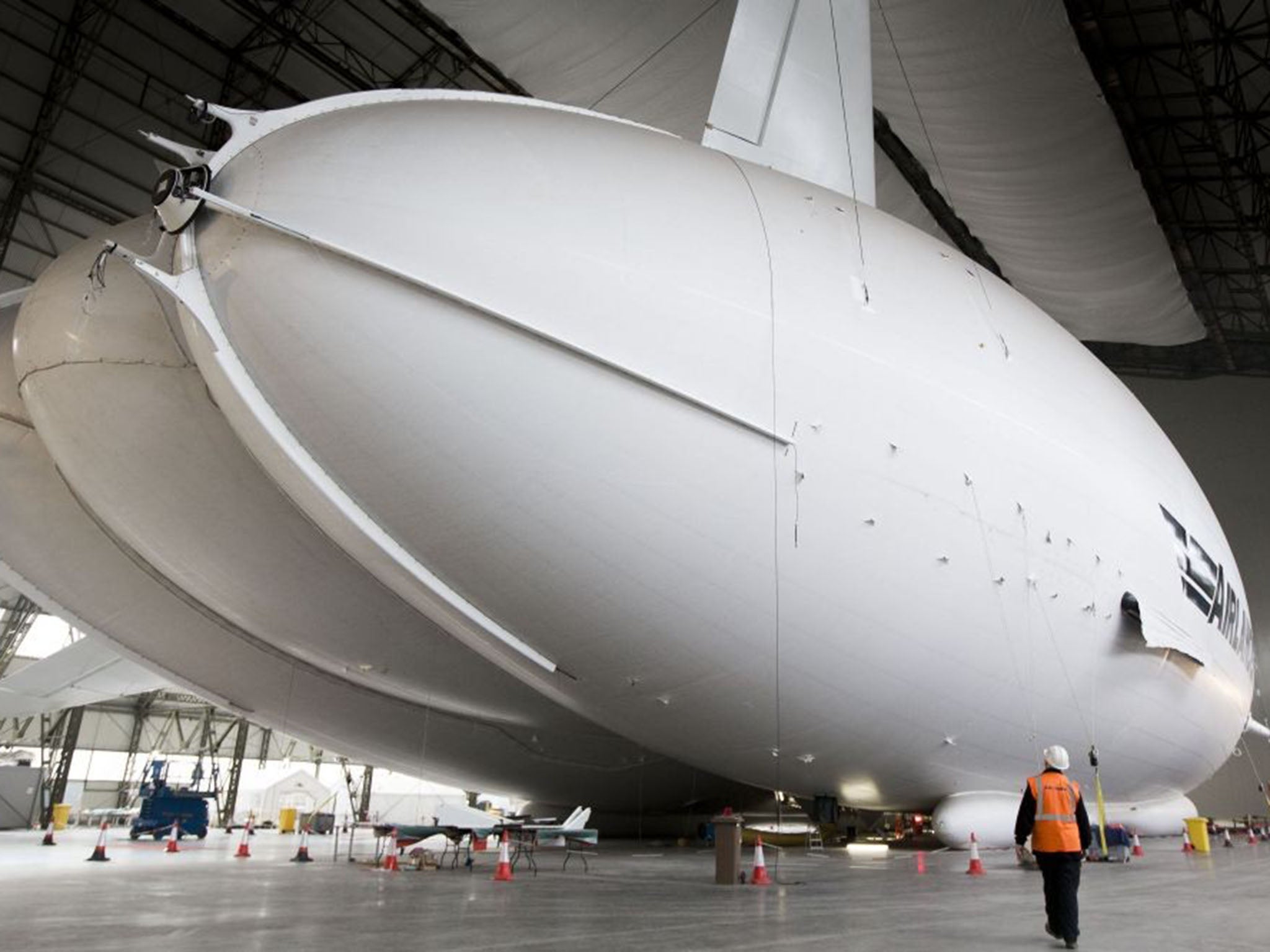 Airlander 10 nears completion inside its hangar at Cardington this week