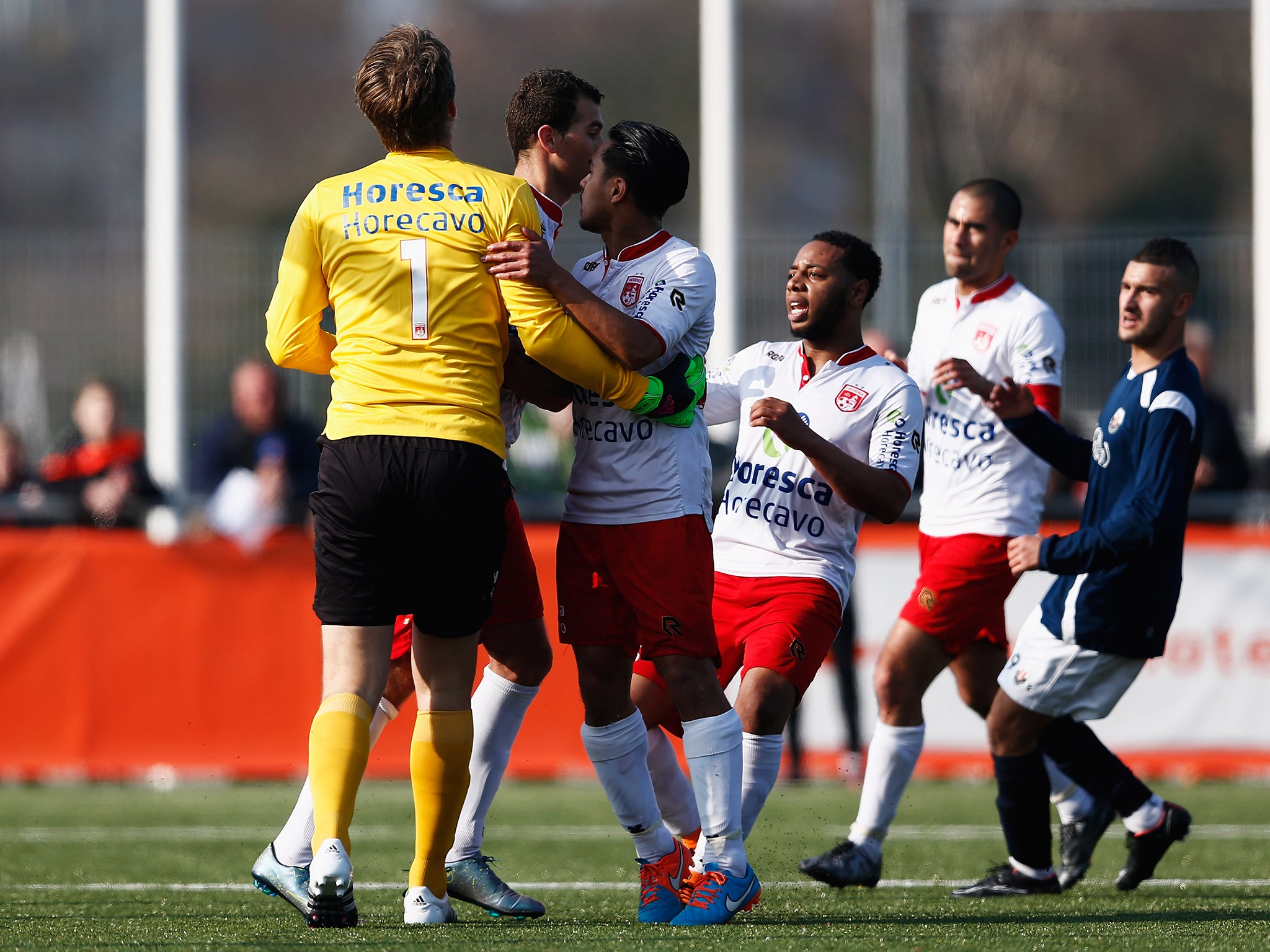 &#13;
Van der Sar is congratulated after saving the penalty&#13;