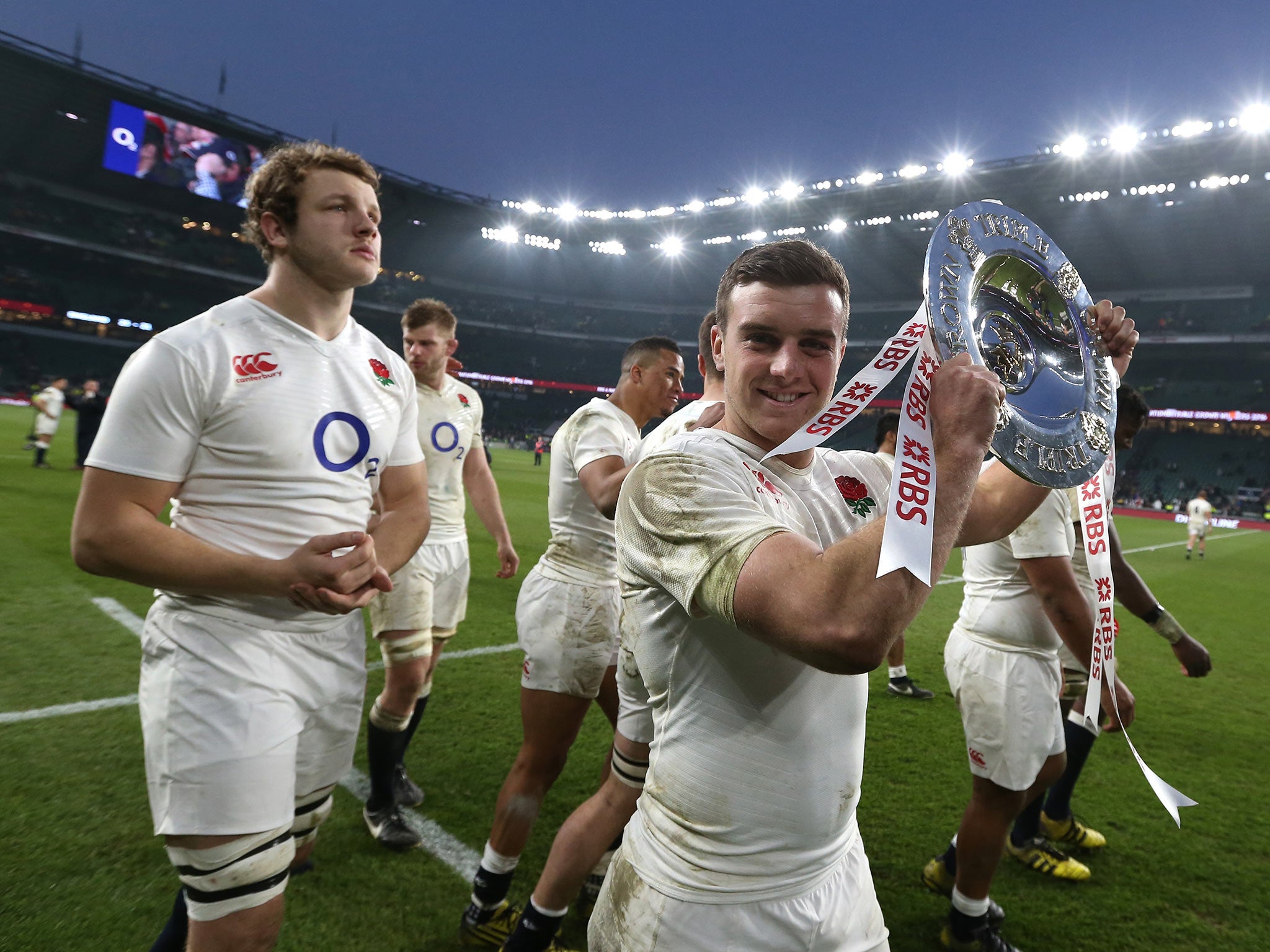 England celebrate their Triple Crown on Saturday