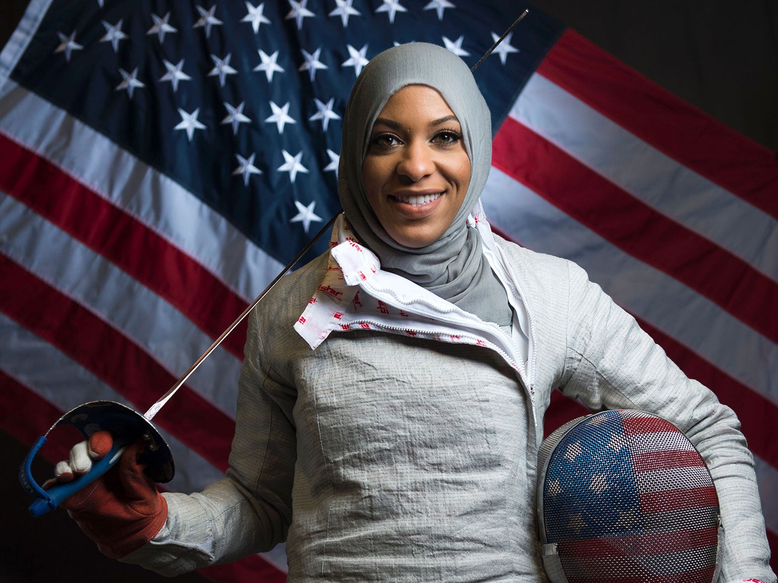 Ibtihaj Muhammad poses for a portrait at the 2016 team photo