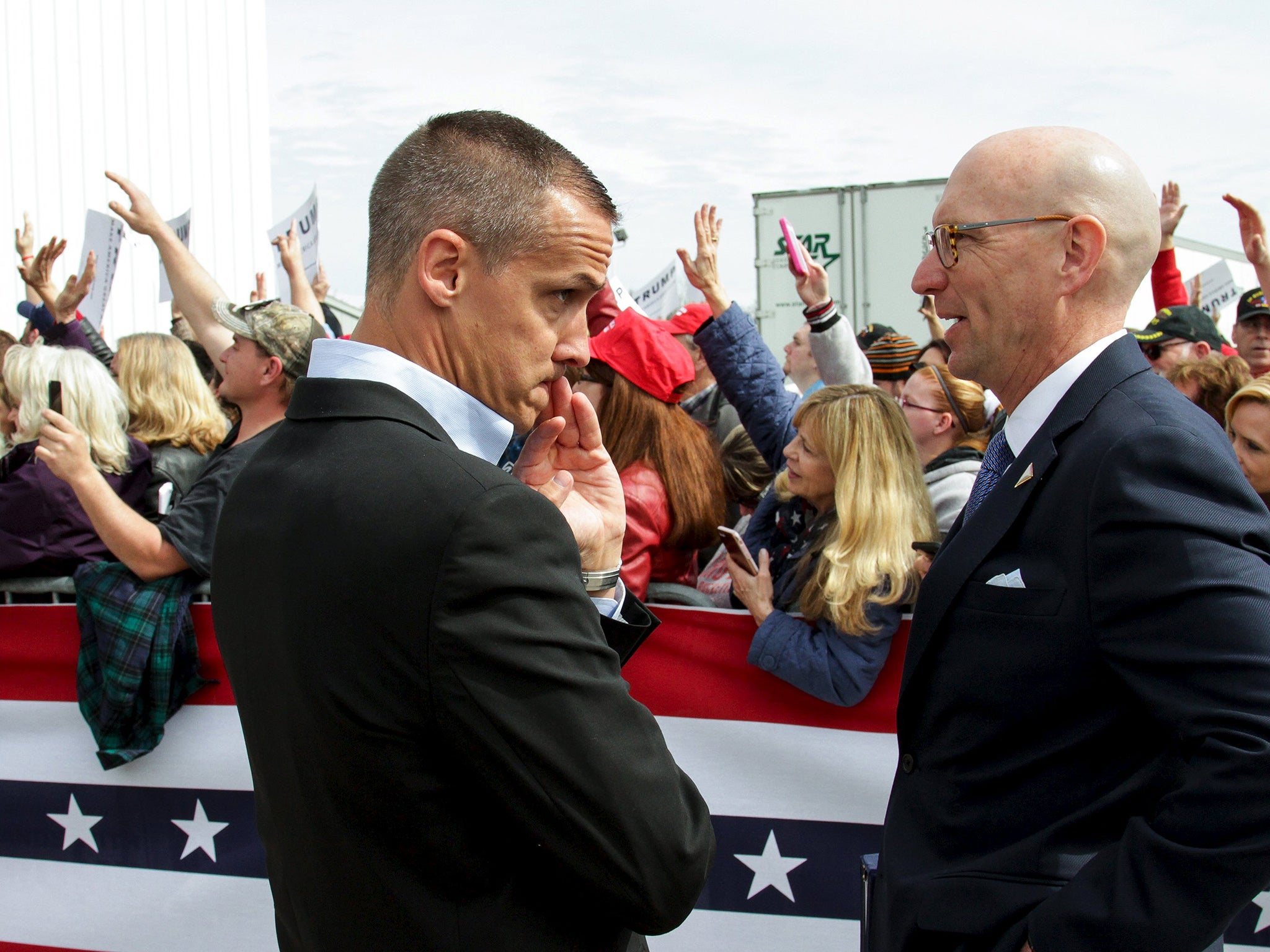 Donald Trump's campaign manager (above left) has fended off allegations of aggression at his employer's rallies