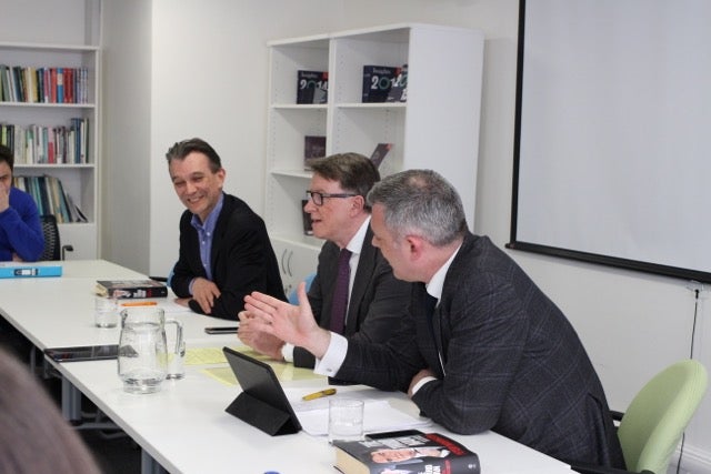 John Rentoul, Lord Mandelson and Dr Jon Davis at King's College, London