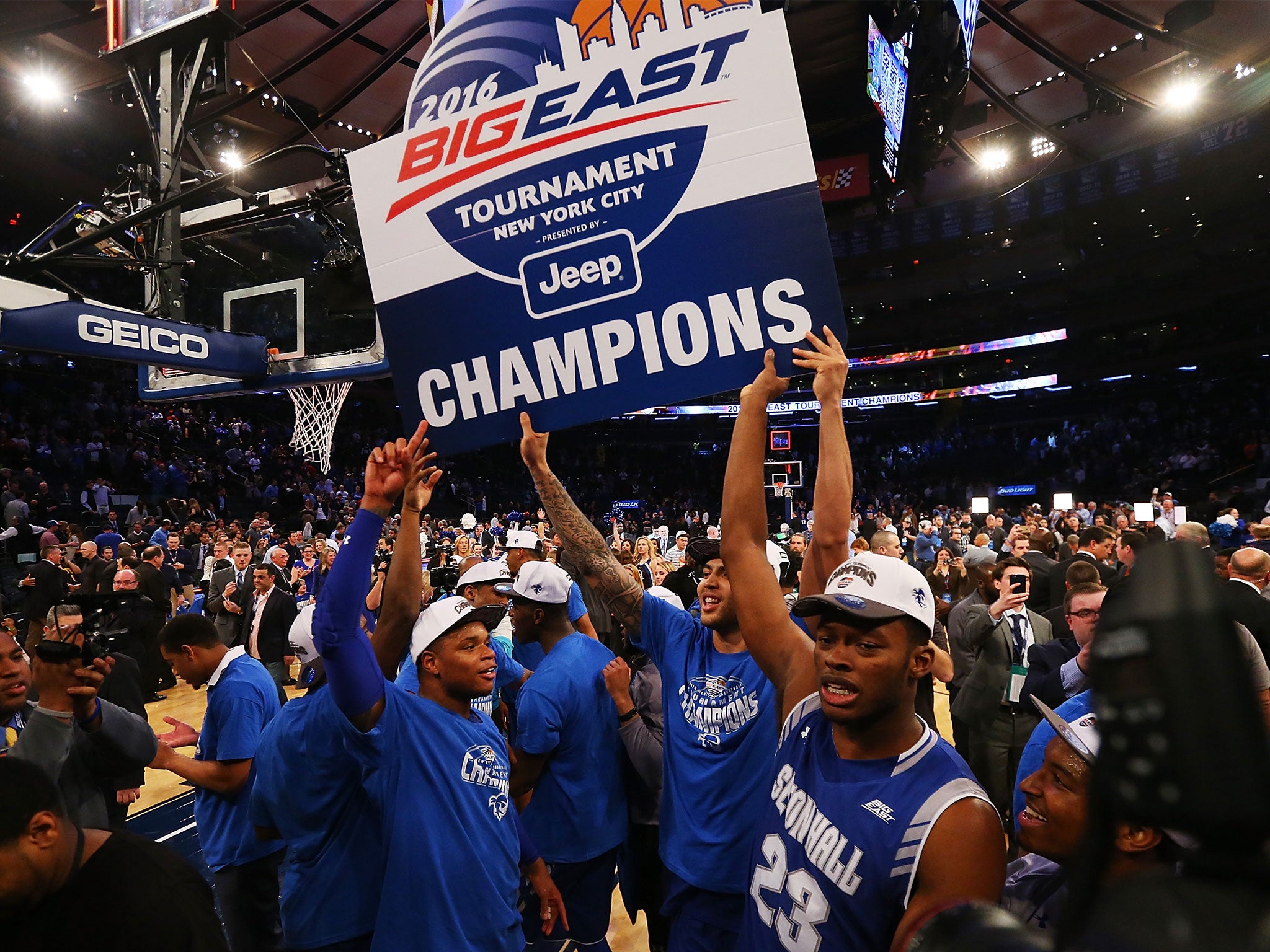 Seton Hall celebrate winning the Big East tournament