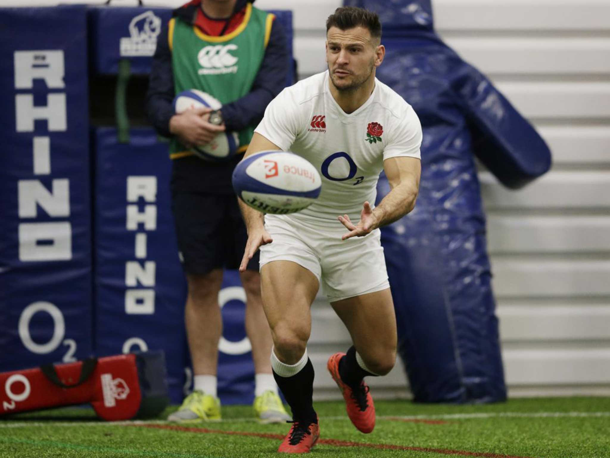 Danny Care passes the ball during England training at Bagshot