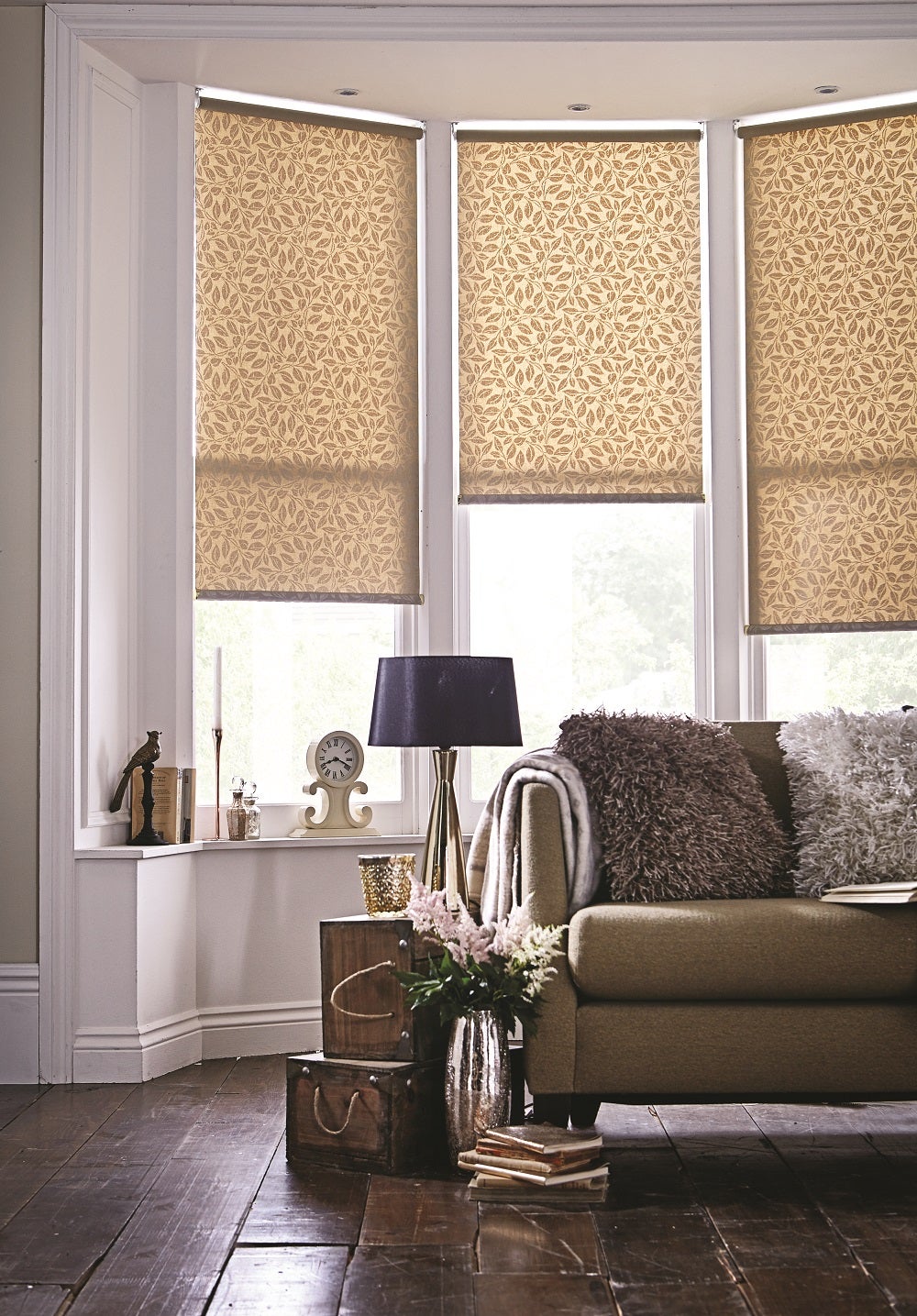 Foliage Gold Sheen roller blinds by Apollo Blinds