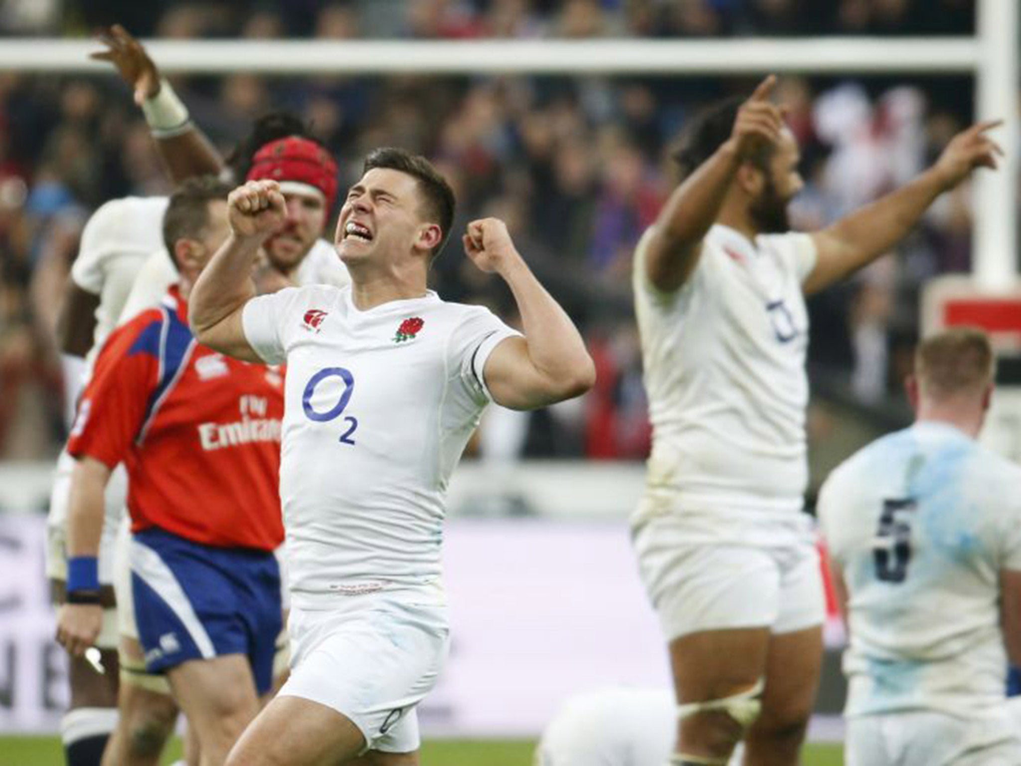 Ben Youngs celebrates at the full-time whistle as England win the Six Nations Grand Slam (PA)