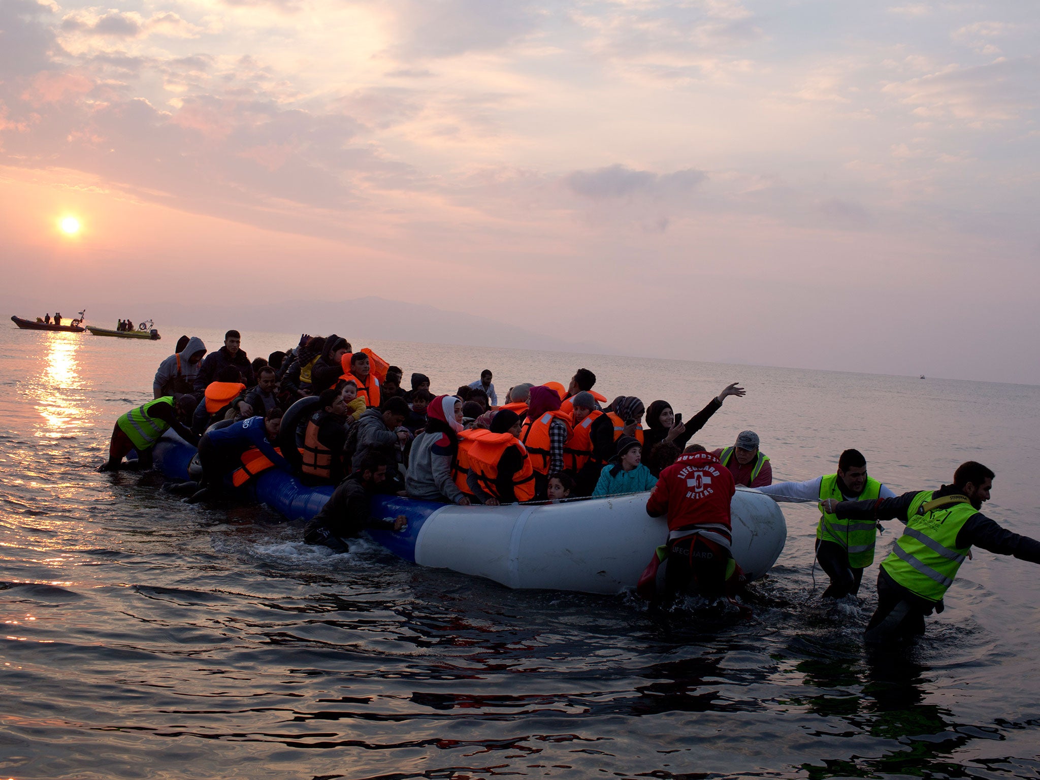 Migrants and refugees arriving on Lesbos