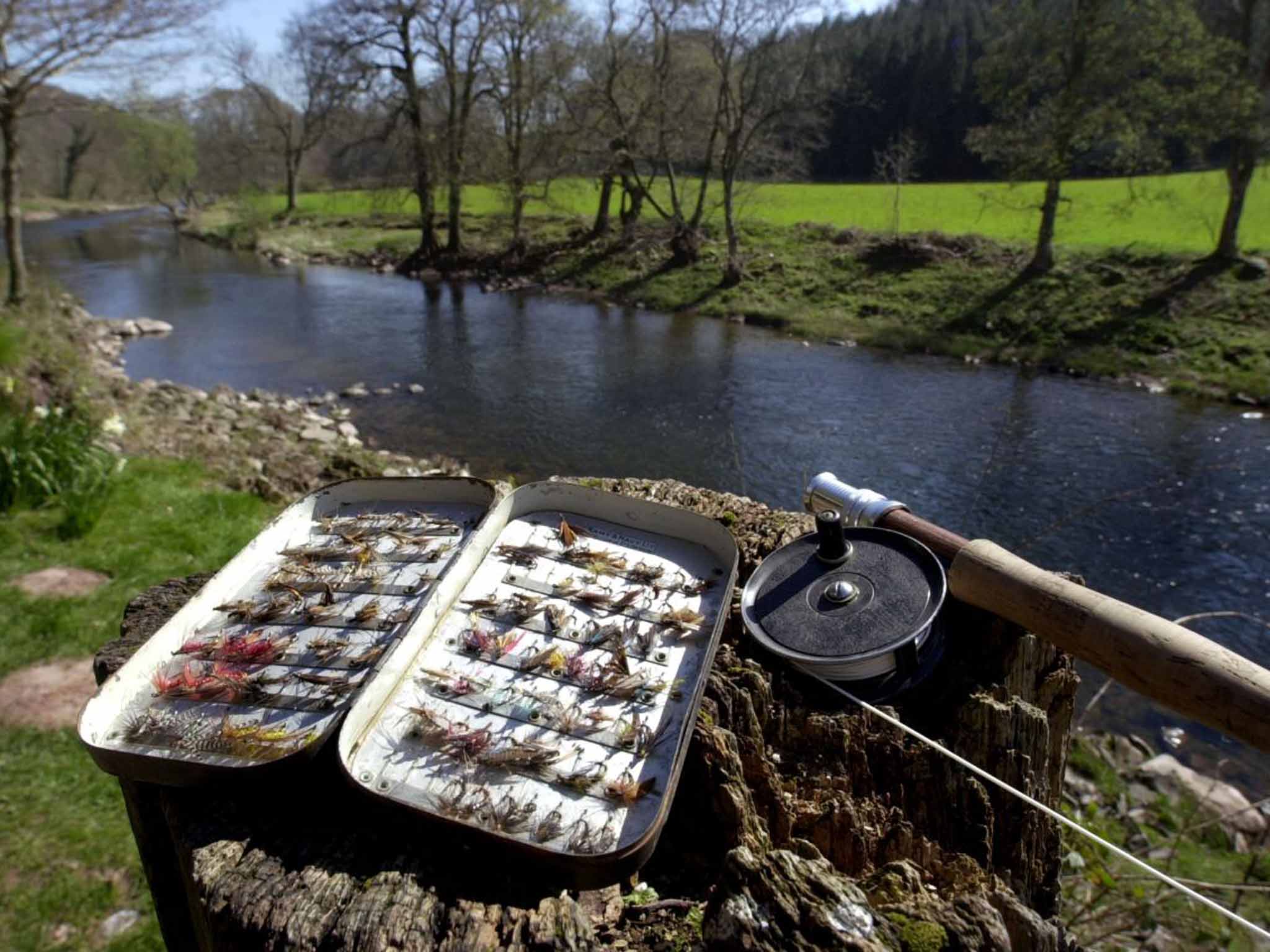 &#13;
Flyfishing kit on the River Usk Alamy&#13;