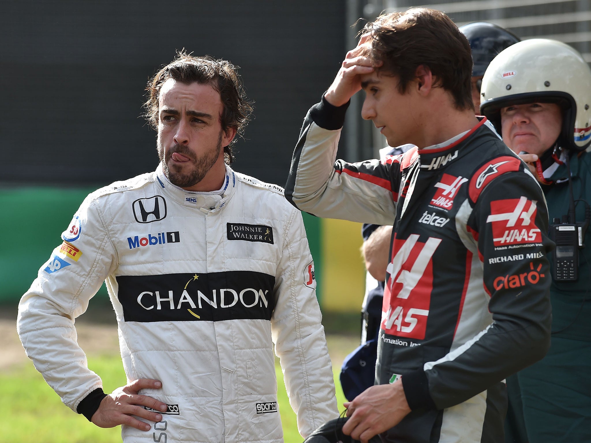 Alonso and Gutierrez talk after their crash at the Australian Grand Prix (Getty)