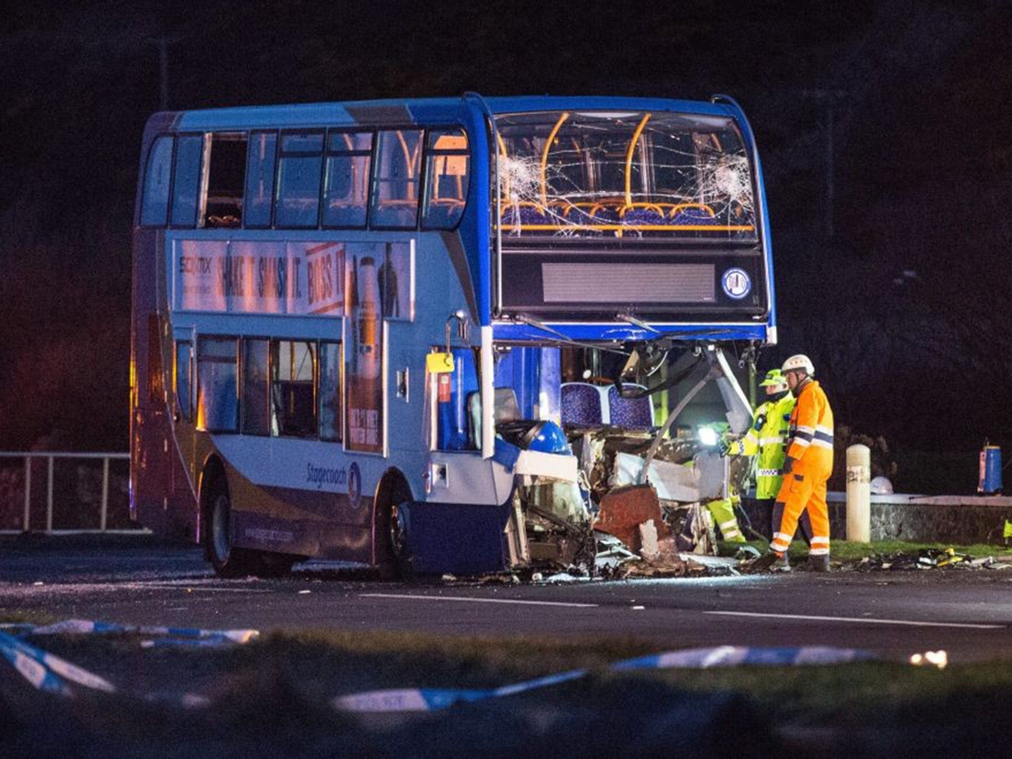 One person has died int he collision between a bus and a car in Ardrossan, Scotland