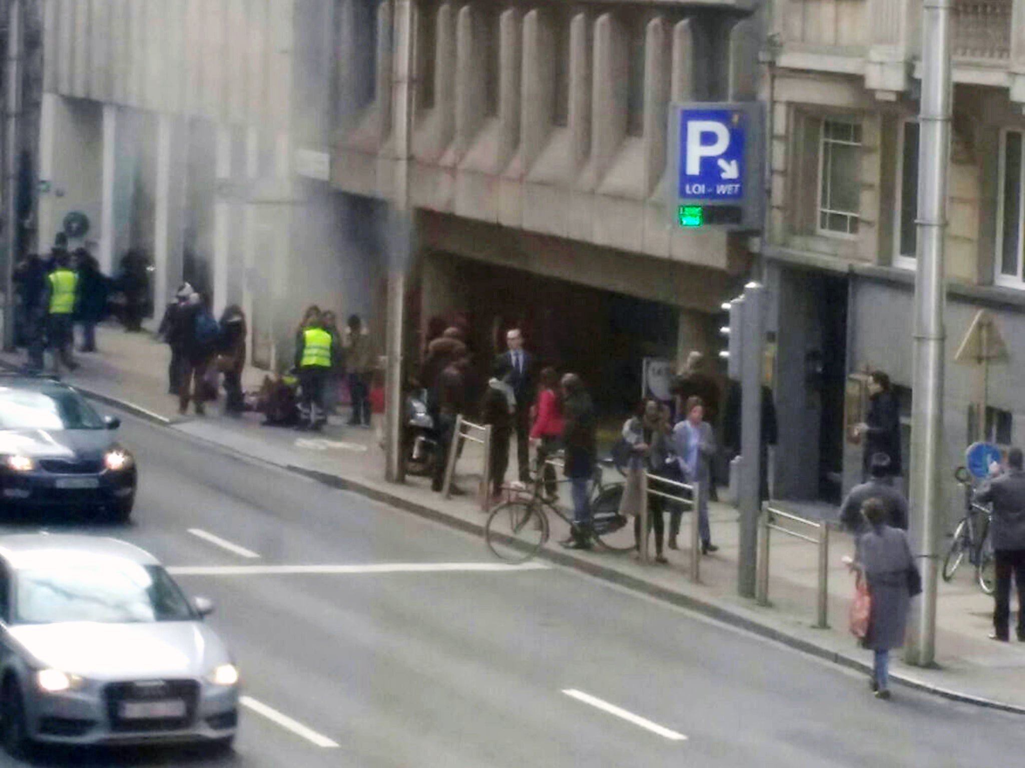 Smoke rising from the Maalbeek underground, in Brussels, following a blast at the station close to the capital's European quarter