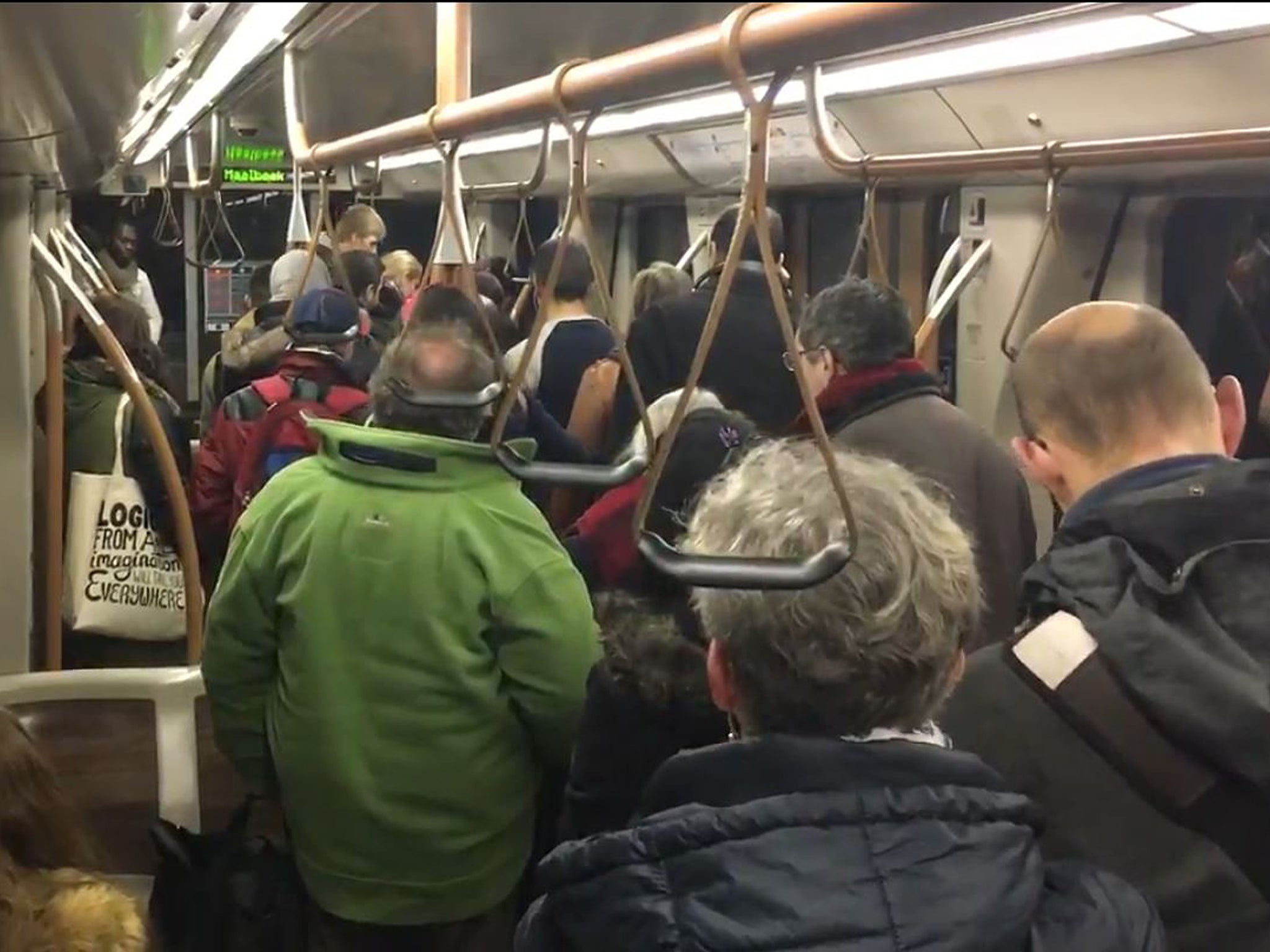 Passengers waiting to be evacuated from the train between Arts-Lois and Maelbeek