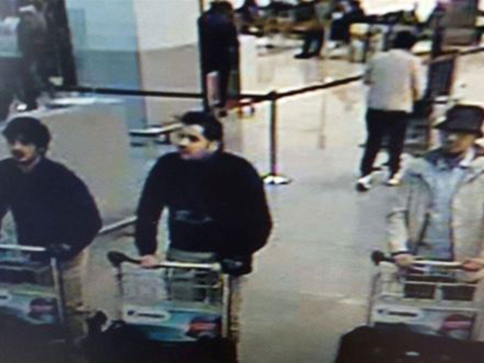 CCTV showing three suspects of the attacks at Brussels Airport, in Zaventem