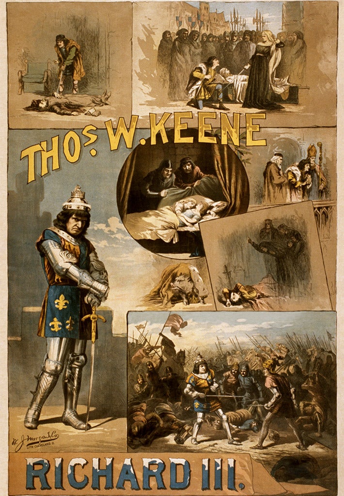 A poster, circa 1884, advertising an American production of the play, depicts many of the most important scenes