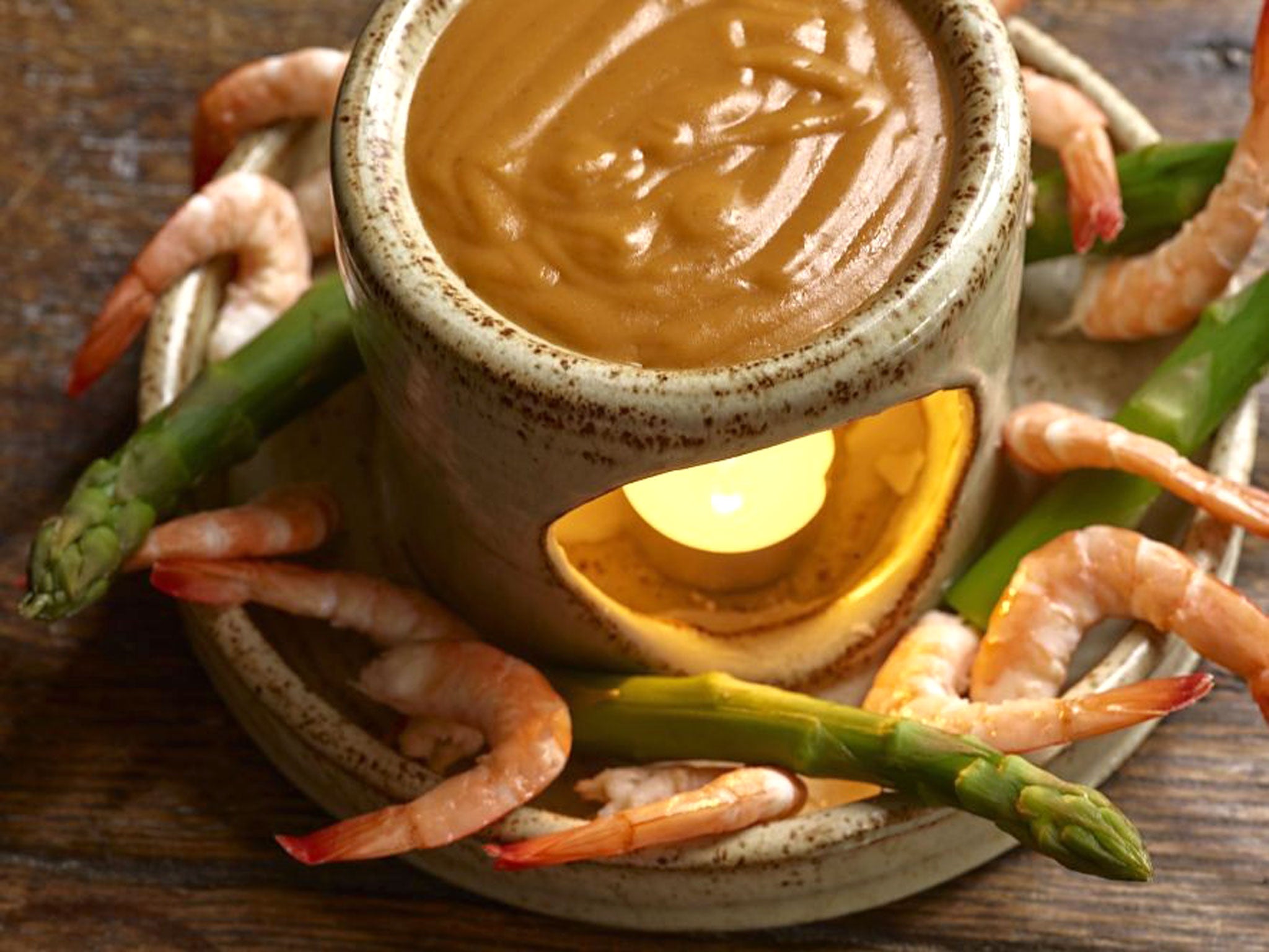 Prawn and asparagus is most certainly not a traditional fondue