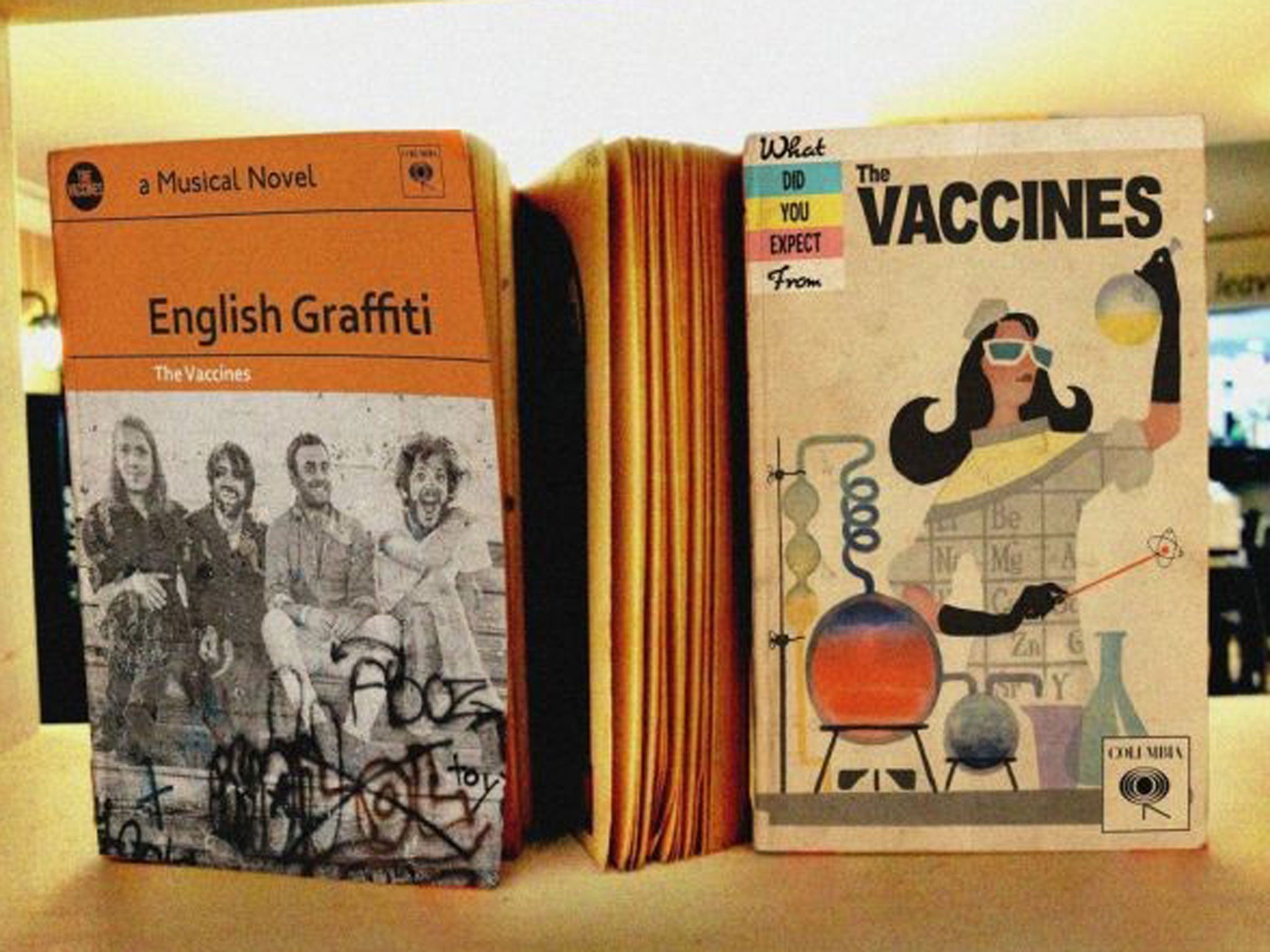 Hislop’s digitally created book covers include The Vaccines' English Graffiti as a dog-eared Penguin paperback