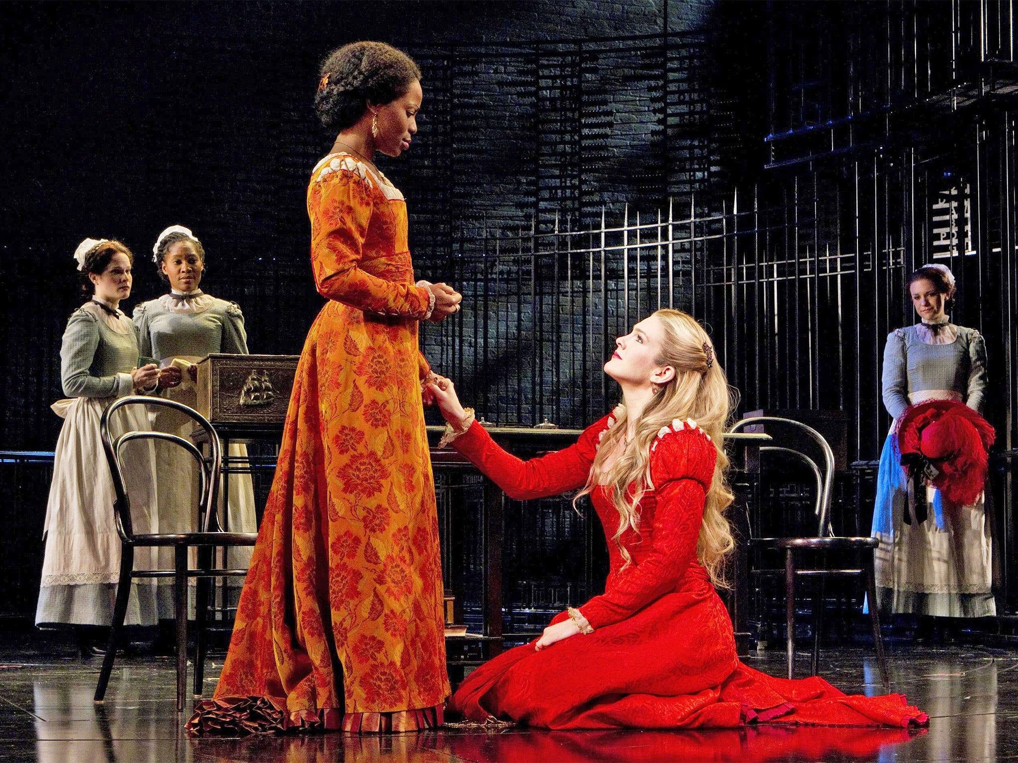 Marsha Stephanie Blake (left) and Lily Rabe in ‘The Merchant of Venice’ at the Broadhurst Theatre in New York