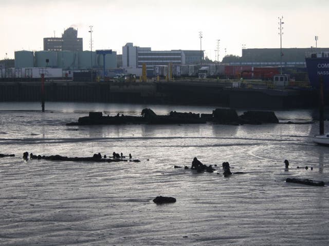 Forgotten for eight decades: the remains of the German destroyers protruding above the water in Portsmouth harbour