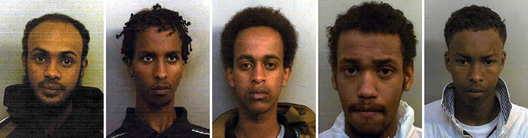 Five members of the sex gang jailed in the second trial: (l-r) Mustafa Deria, Sakariah Sheikh, Mustapha Farah, Omar Jumale and Said Zakaria