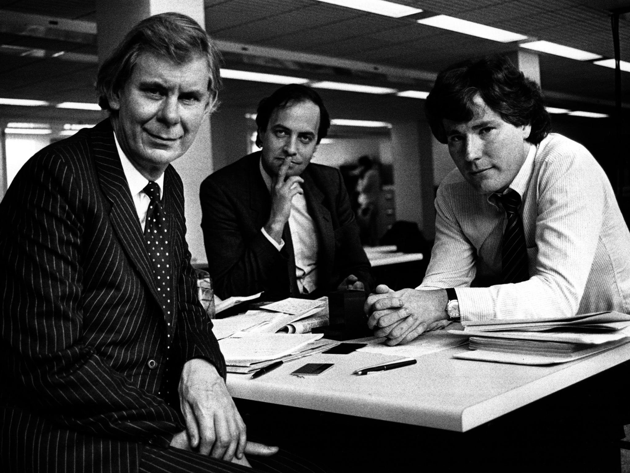 The Independent’s three founders (from left), Andreas Whittam Smith, Stephen Glover and Matthew Symonds, in 1986