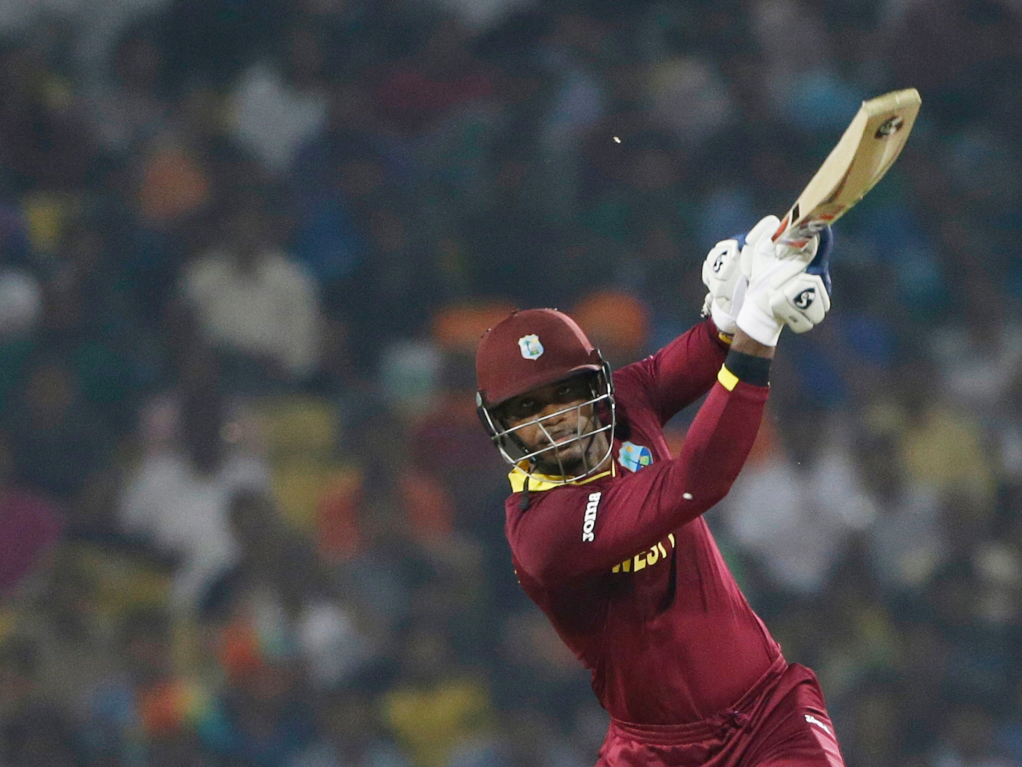 West Indies Marlon Samuels bats during their ICC World Twenty20 2016 cricket match against South Africa