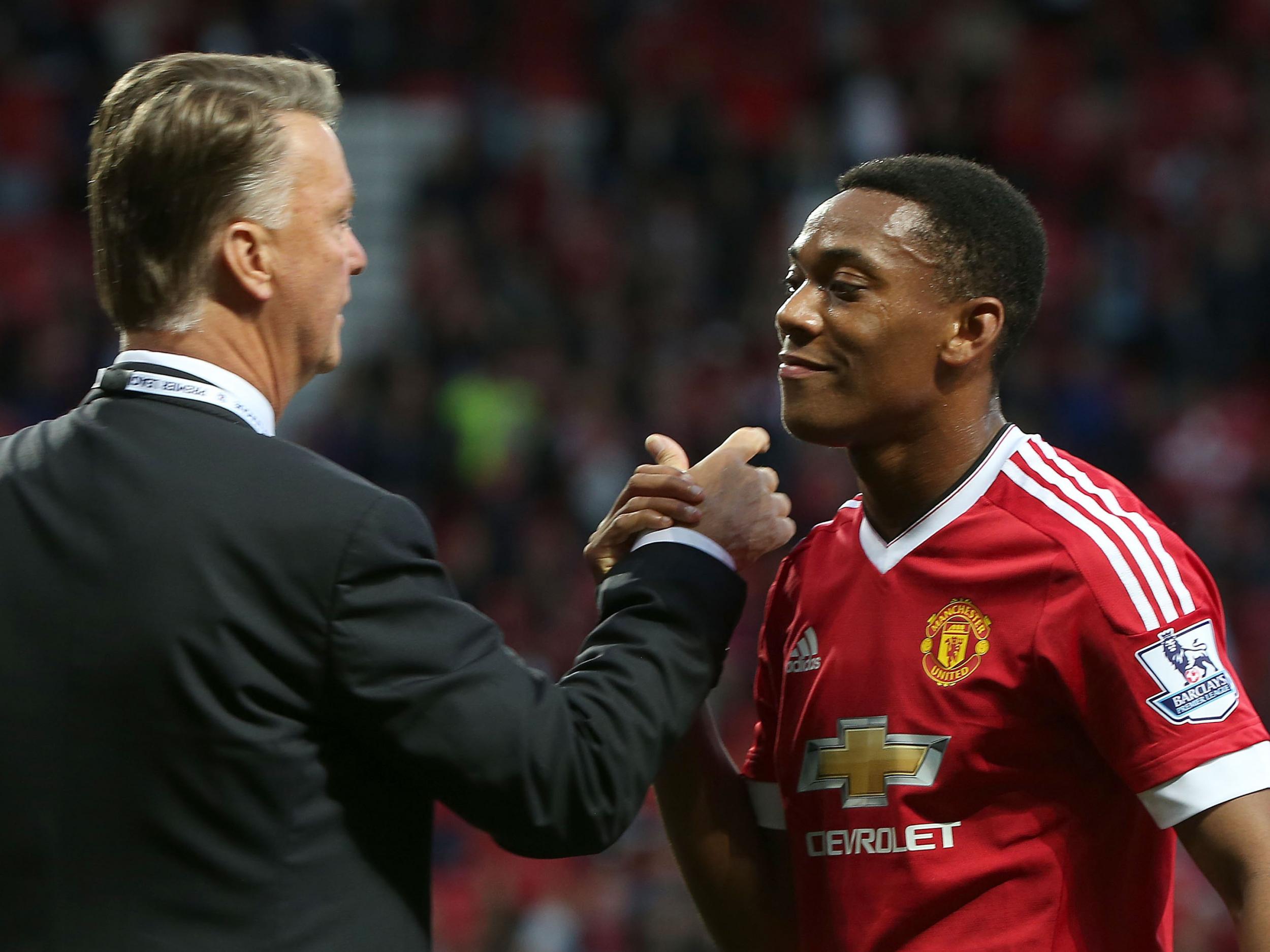 Louis van Gaal embraces Anthony Martial