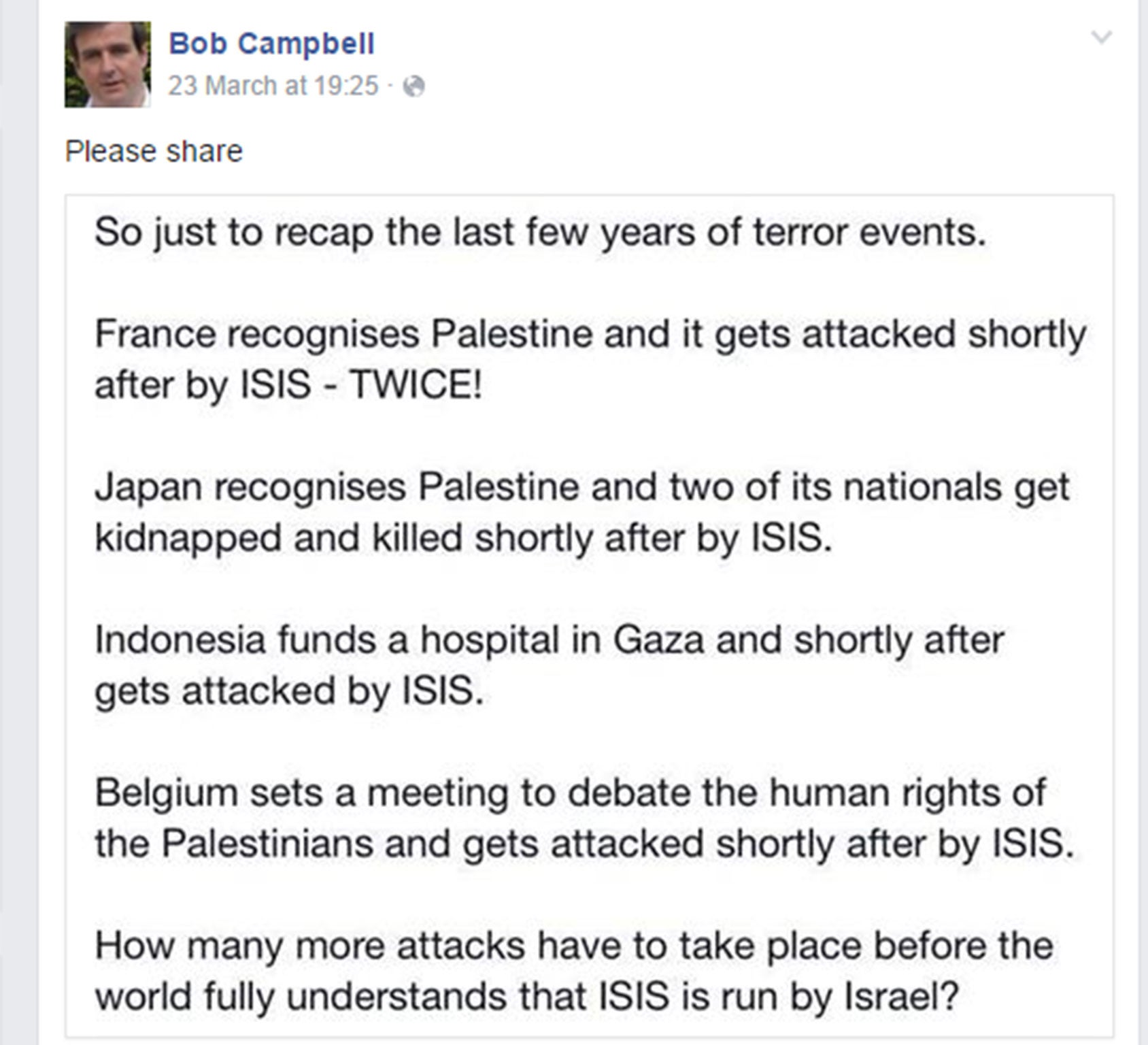 A Facebook post, made the day after the Brussels bombings