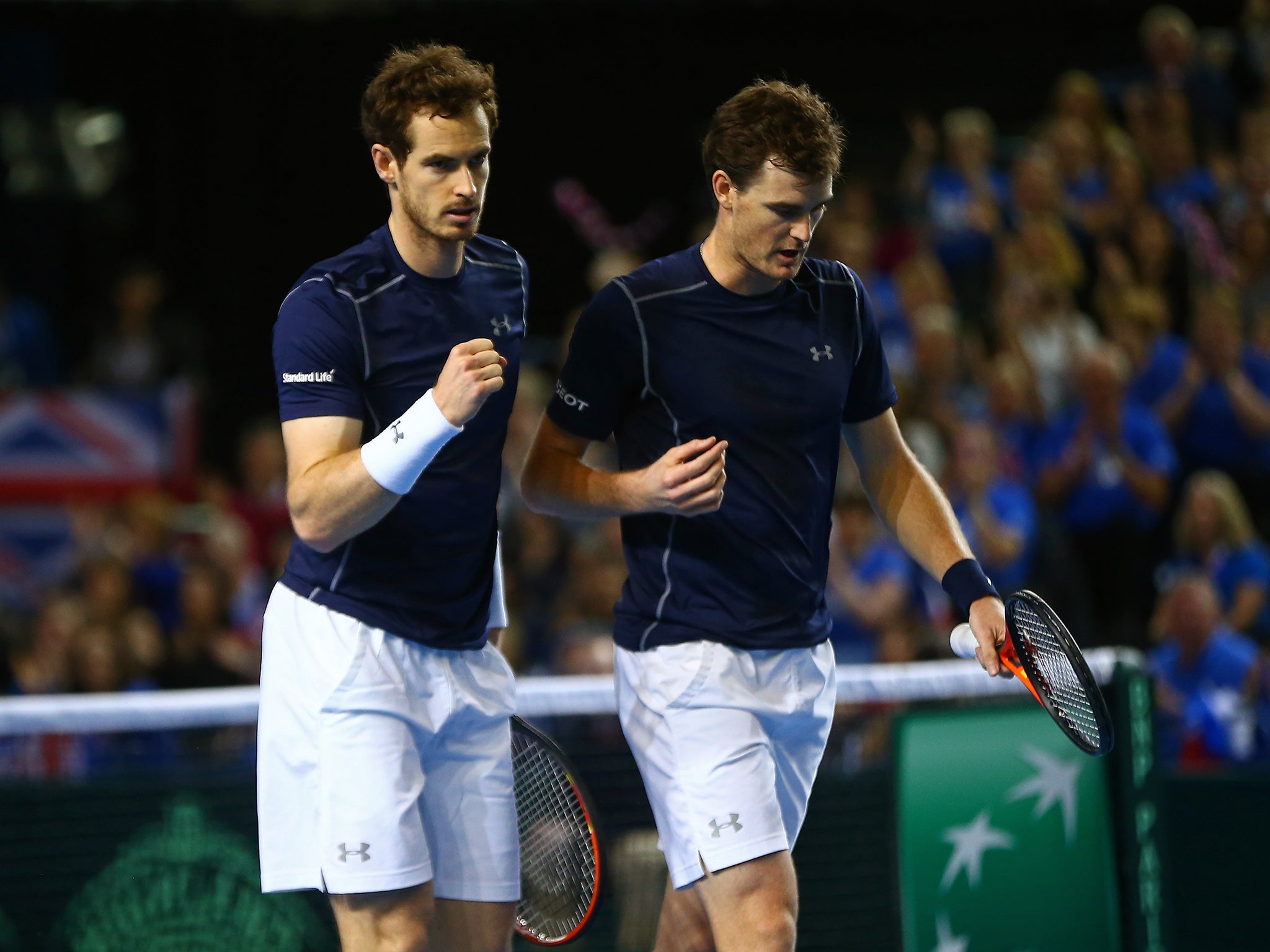 &#13;
Andy Murray partnered brother Jamie Murray at the Davis Cup &#13;