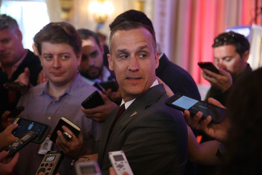 Corey Lewandowski addresses the media in Florida on March 11.