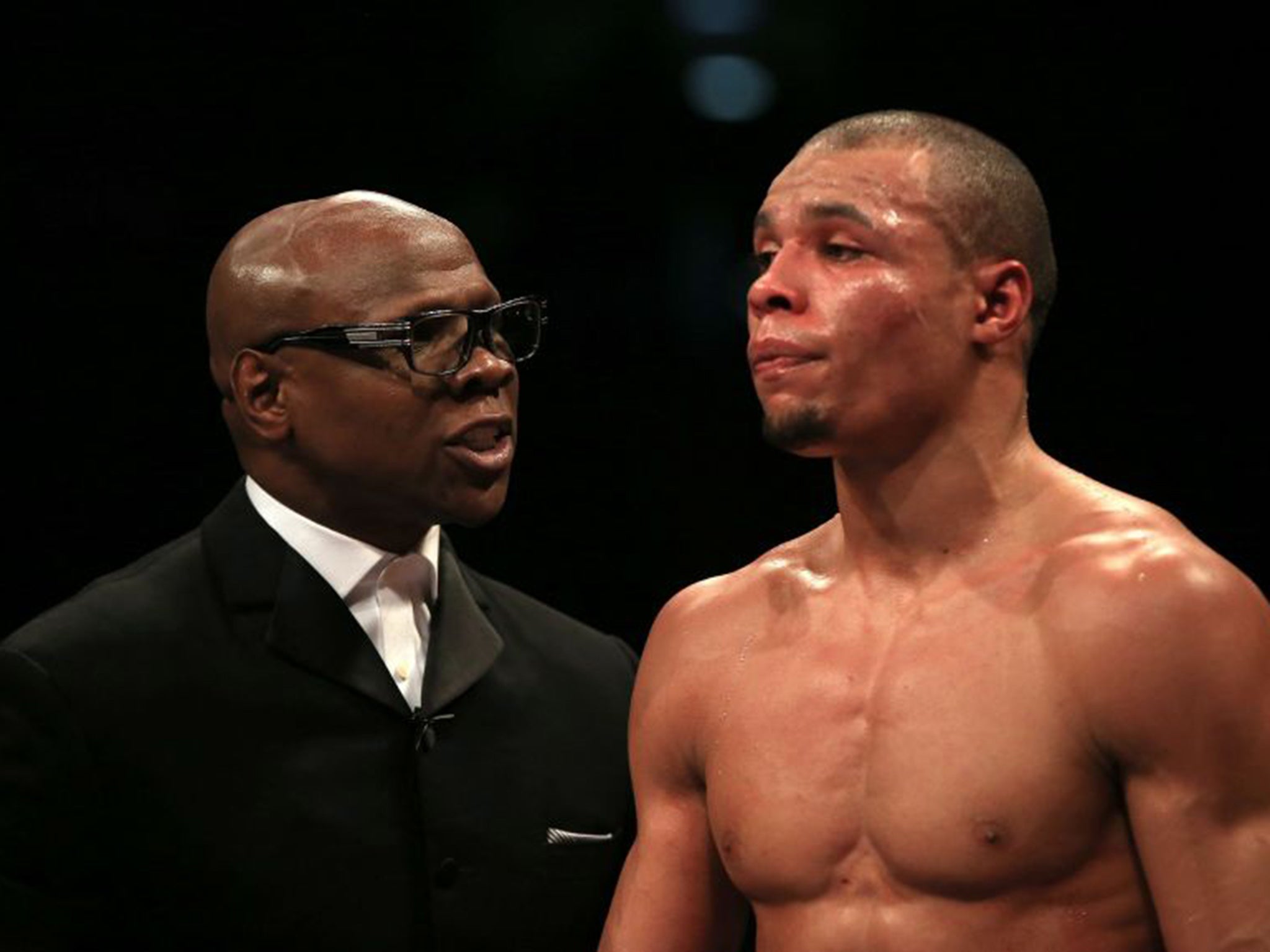 Chris Eubank Sr and his son Eubank Jr speak after the boxer's fight against Nick Blackwell on Saturday