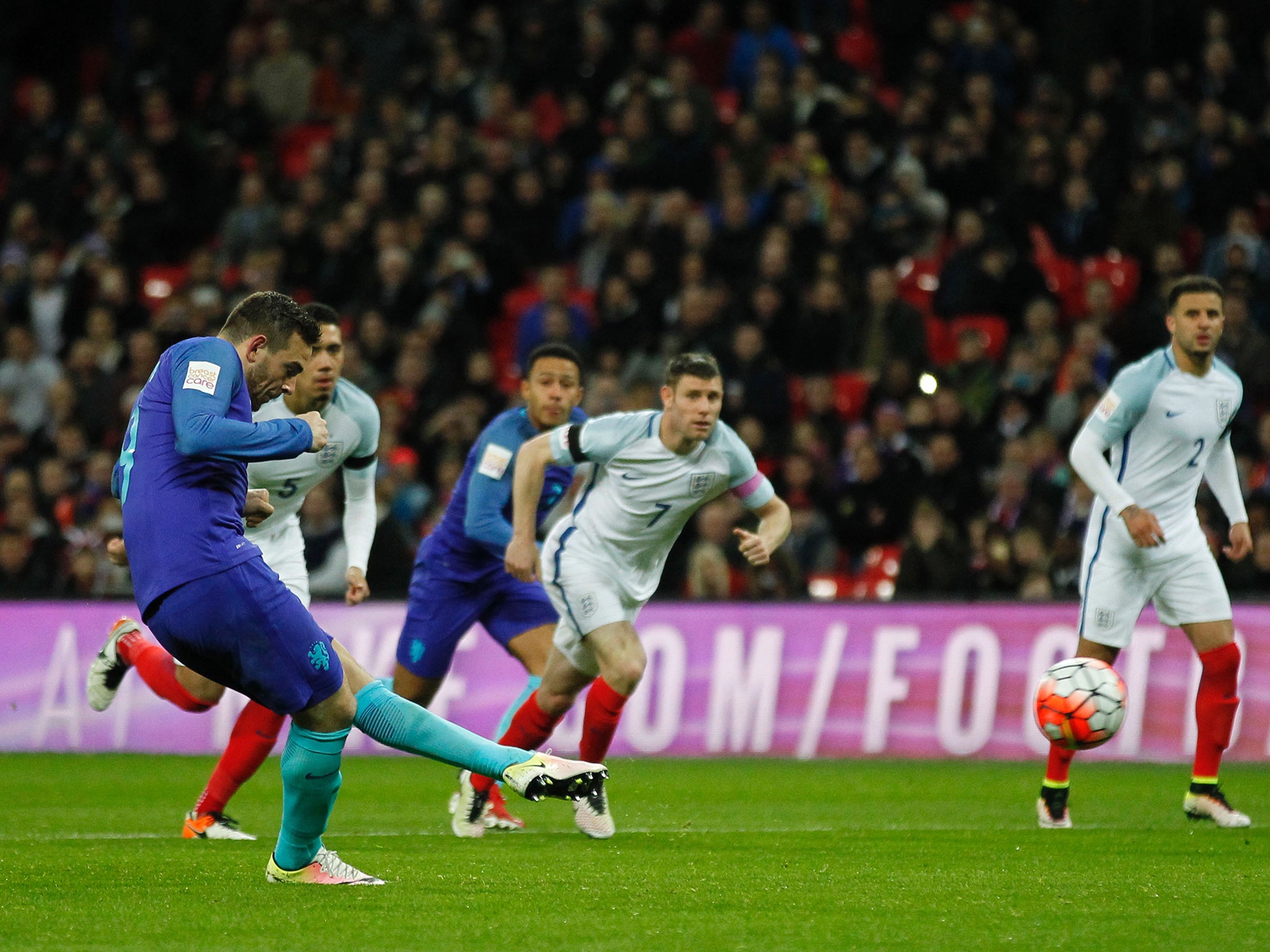 Vincent Janssen equalises from the penalty spot for the Netherlands