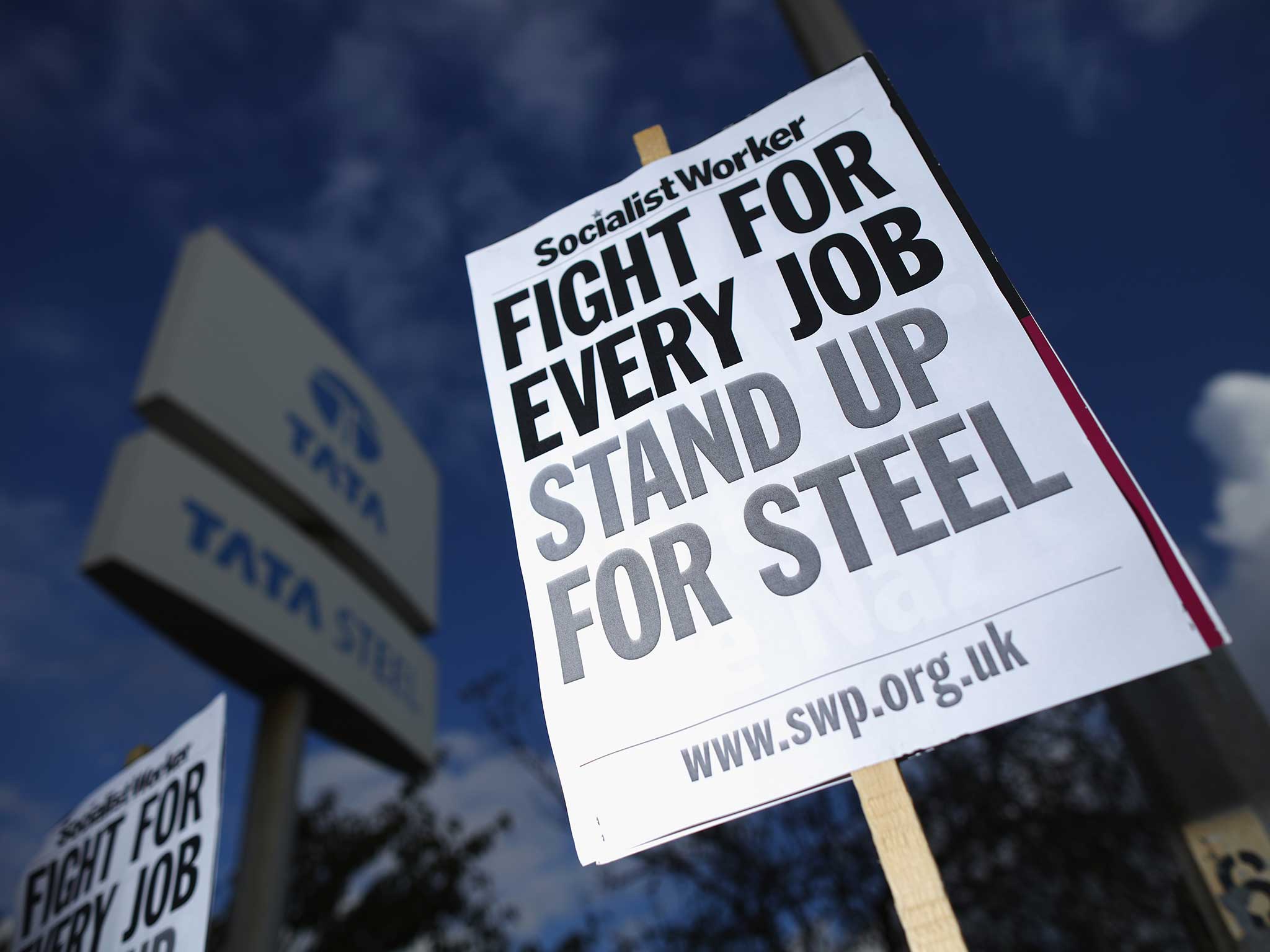 Protesters outside Tata's plant in Scunthorpe