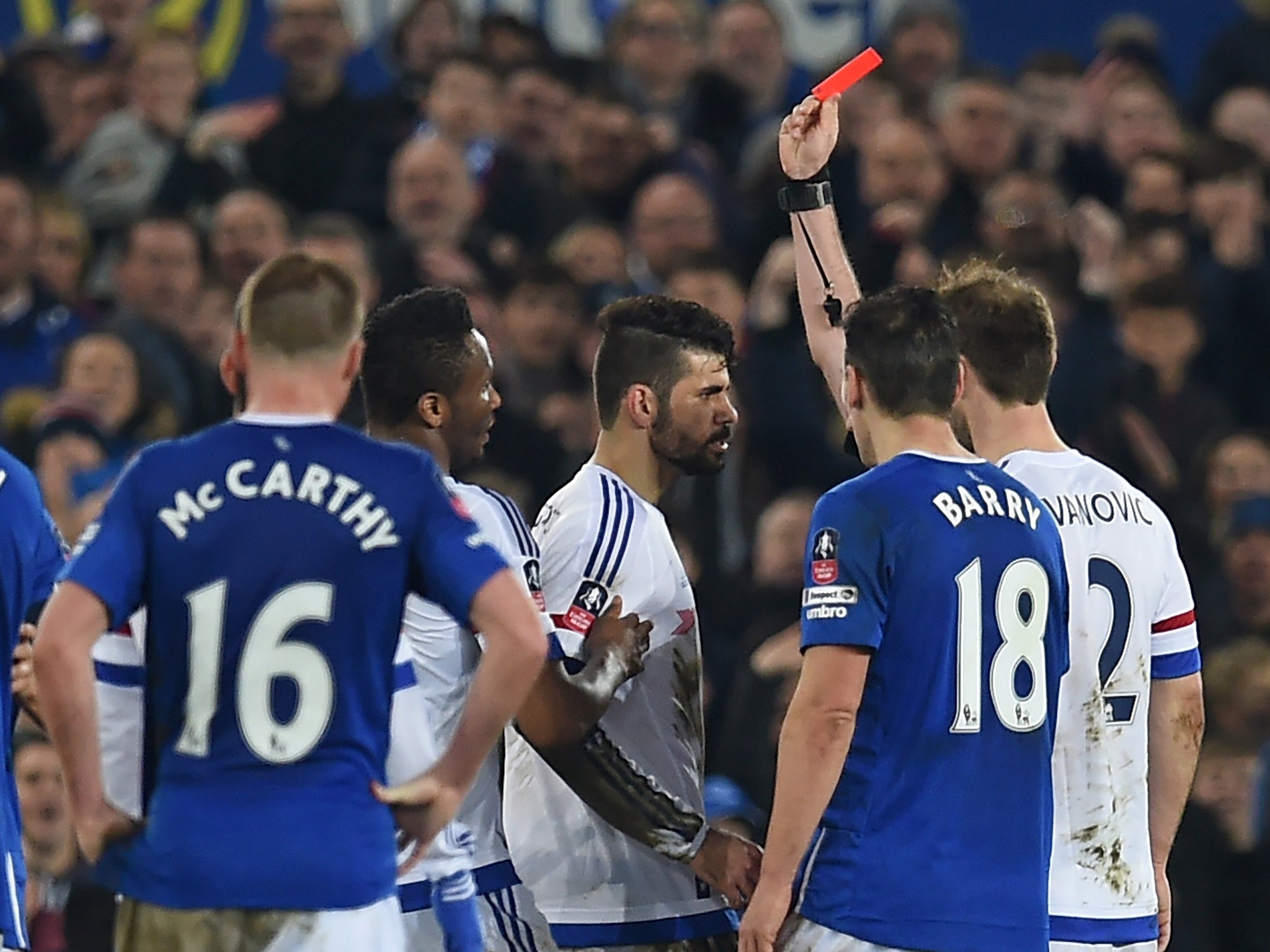 &#13;
Costa's reaction to his dismissal against Everton earned himself a two-game ban (Getty)&#13;