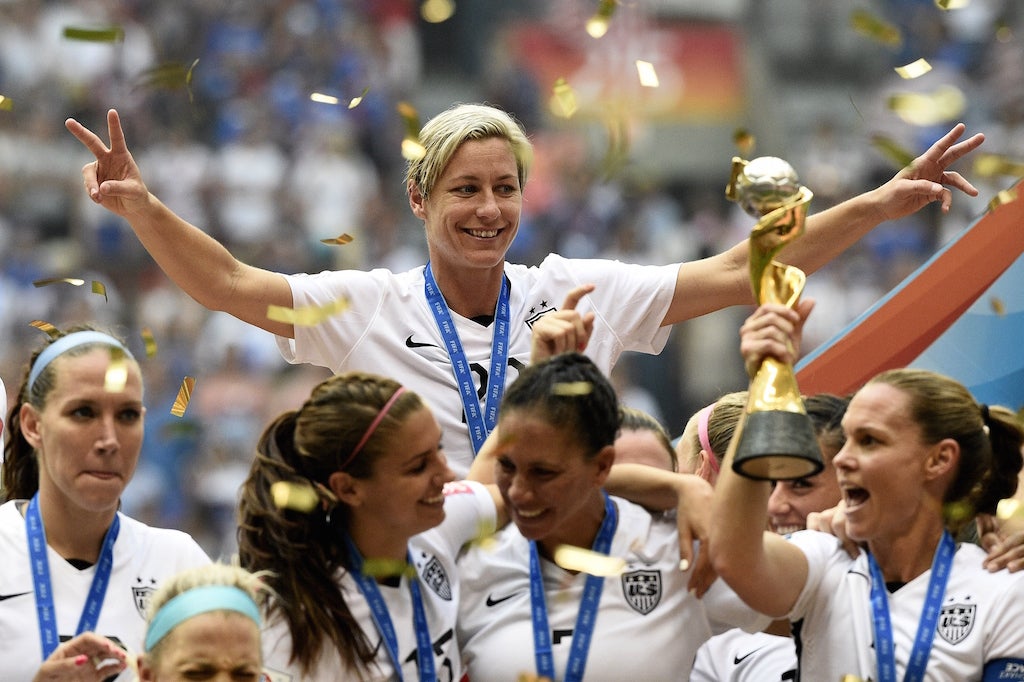 The US Women's National Team celebrating its 2015 World Cup victory over Japan.