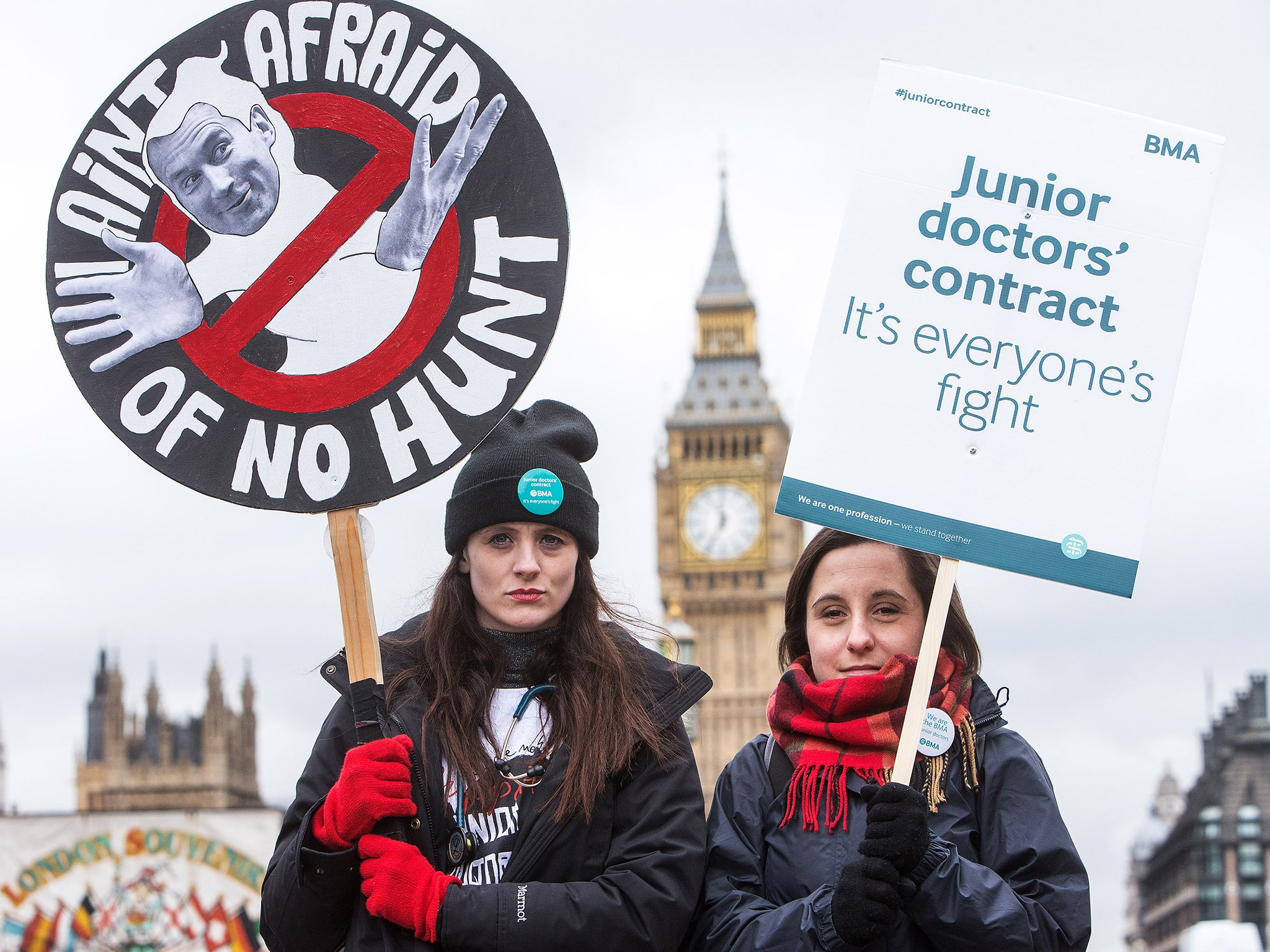 Juniors doctors at a picket line outside St Thomas Hospital in London