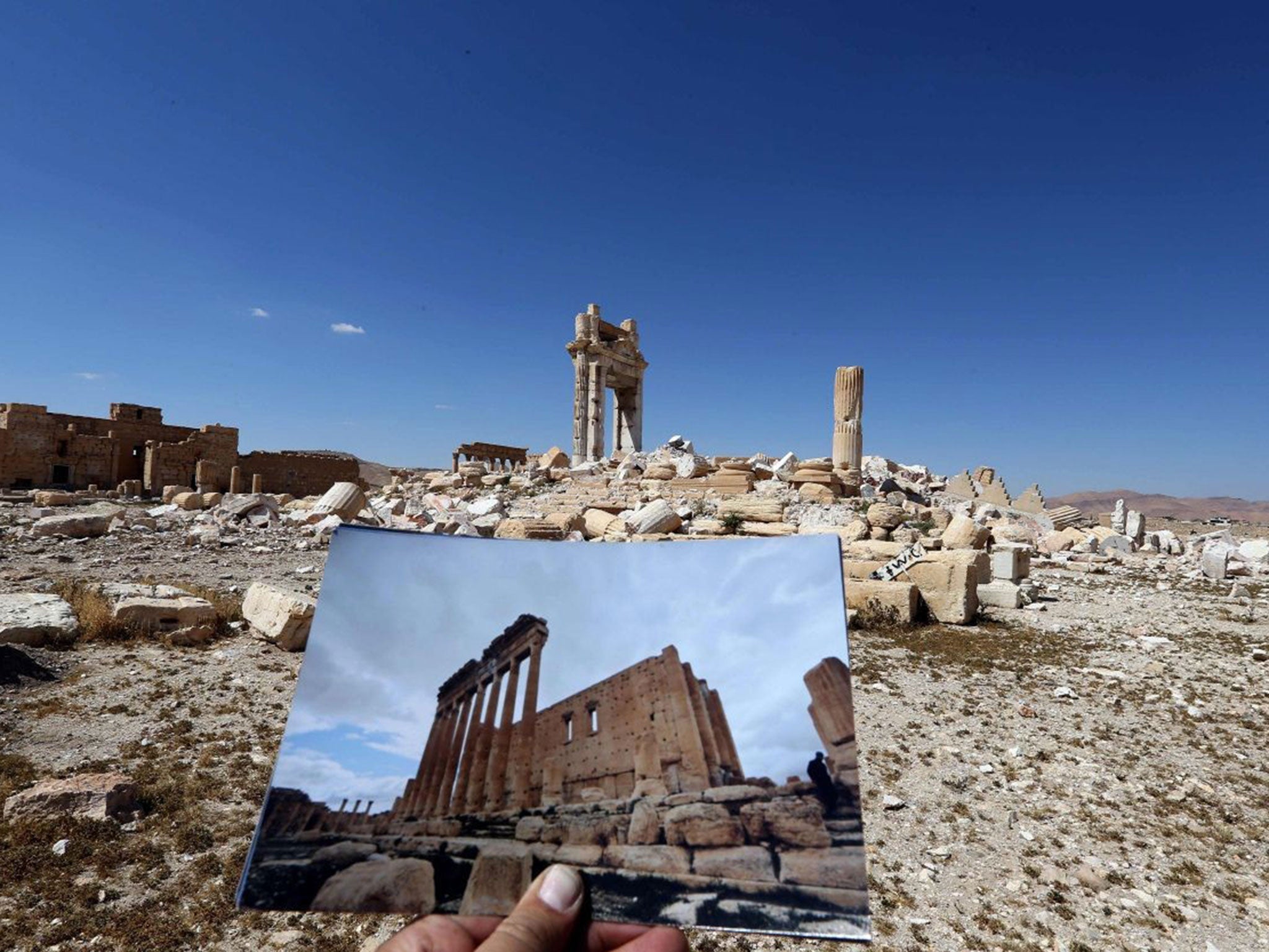 A picture showing the Temple of Bel before it was destroyed by Isis in September 2015 in the ancient Syrian city of Palmyra. The structure dated back to 32AD.